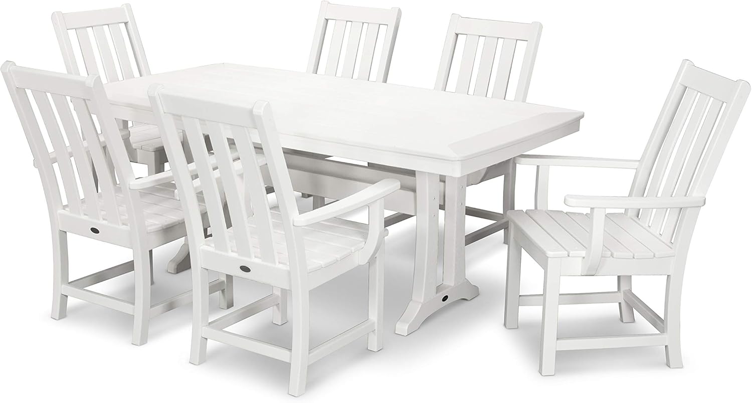 Polywood Vineyard 7-Piece Outdoor Dining Set - Slate Grey HDPE Composite Patio Furniture Set with Table and 6 Chairs for Deck, Garden, Backyard