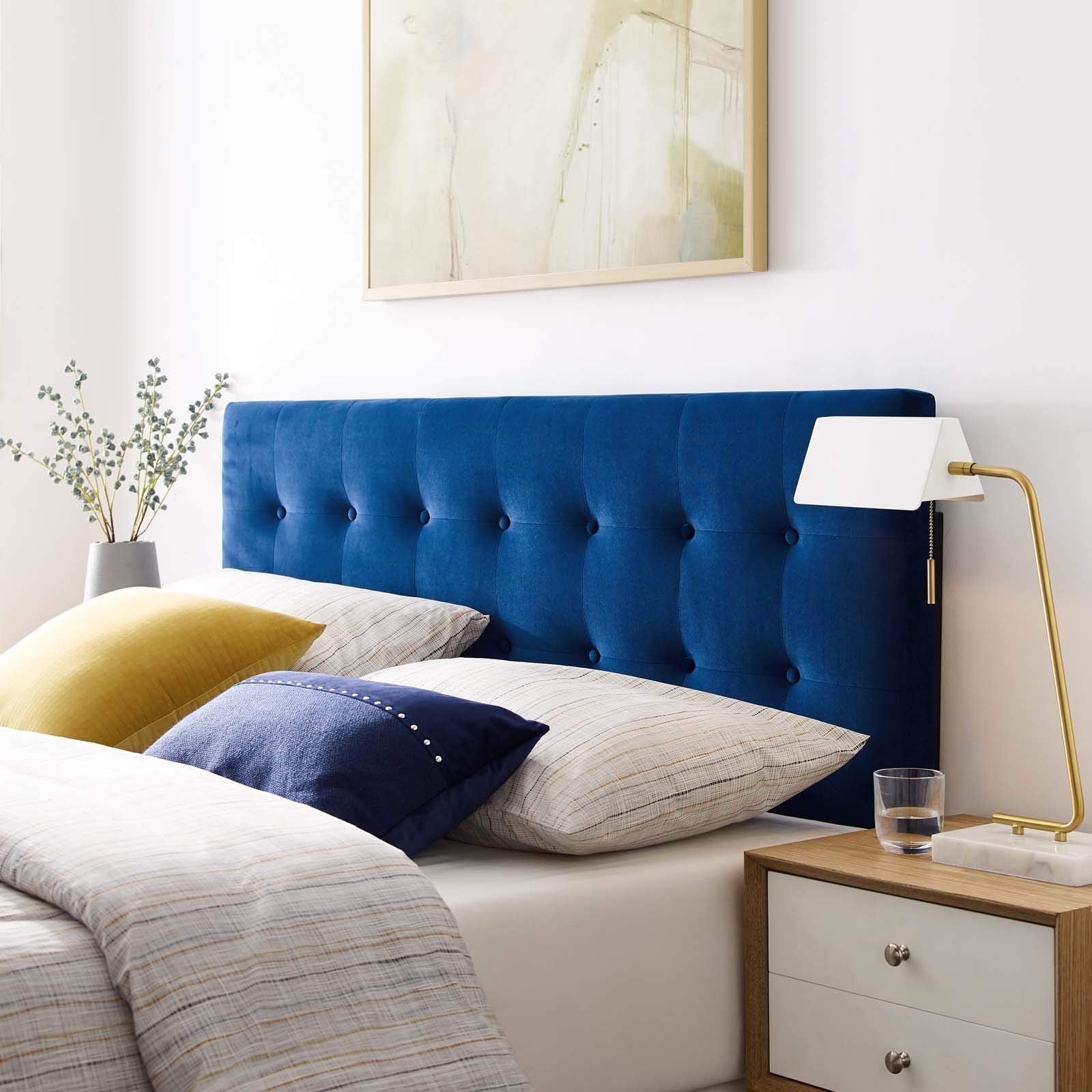Modway Emily Twin Biscuit Tufted Performance Velvet Headboard, White