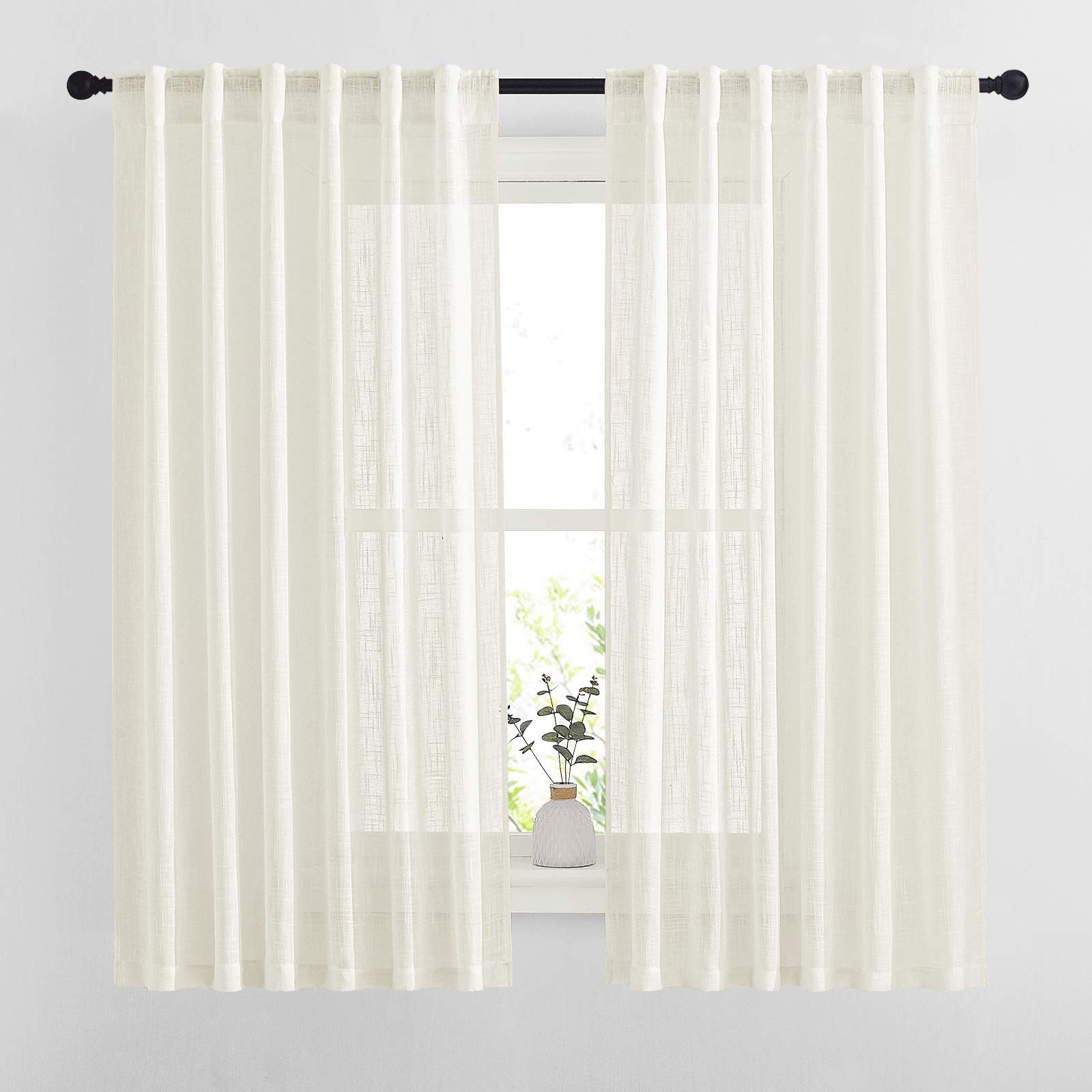 NICETOWN 120 inch Curtains Linen Blend for Bedroom, Rod Pocket & Back Tab Natural Linen Burlap Semi Sheer Window Treatments Privacy with Light Filtering for Living Room, W52 x L120, 2 Panels