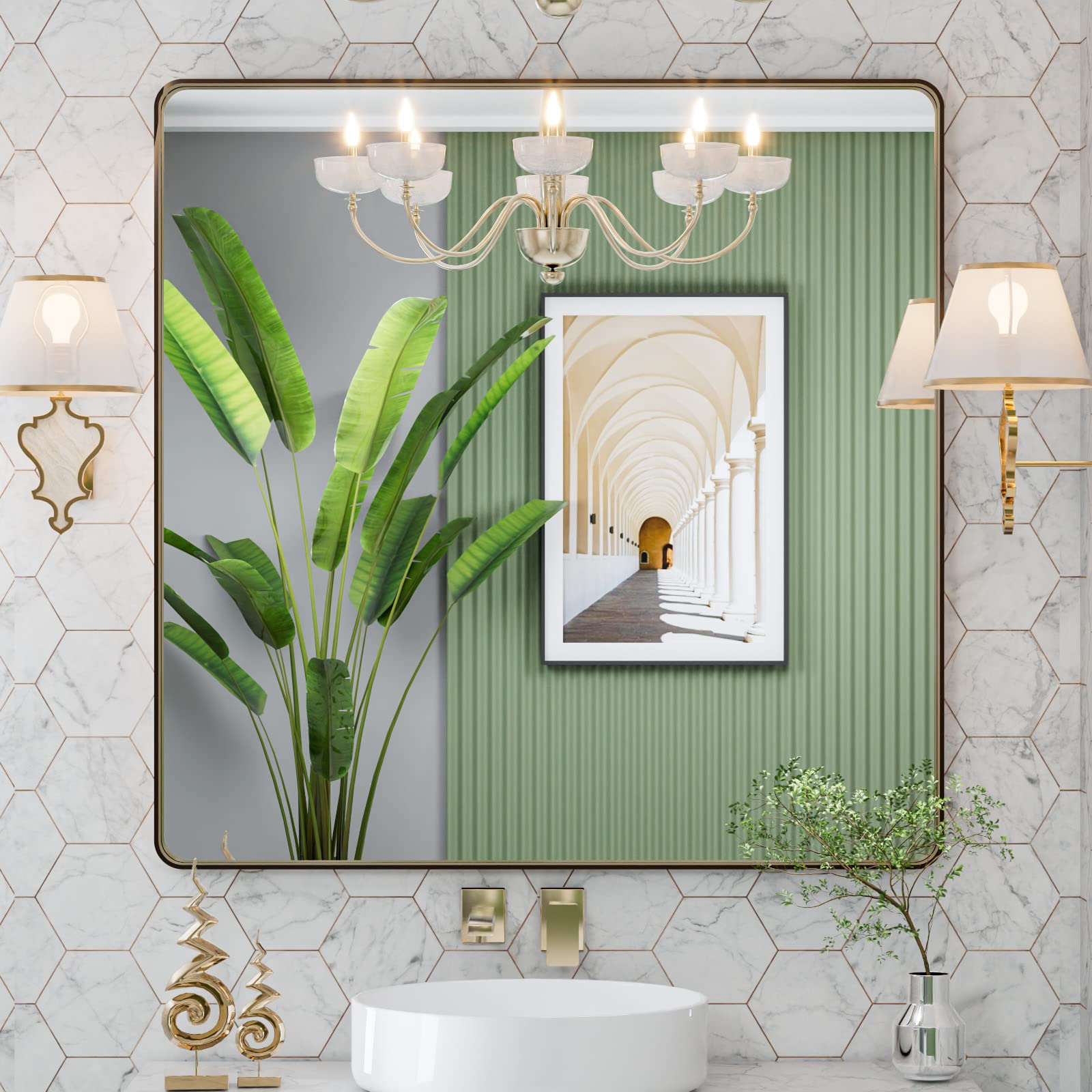 LOAAO Black Metal Framed Bathroom Mirror for Wall, 22X30 Inch Rounded Rectangle Mirror, Matte Black Bathroom Vanity Mirror Farmhouse, Anti-Rust, Hangs Horizontally or Vertically