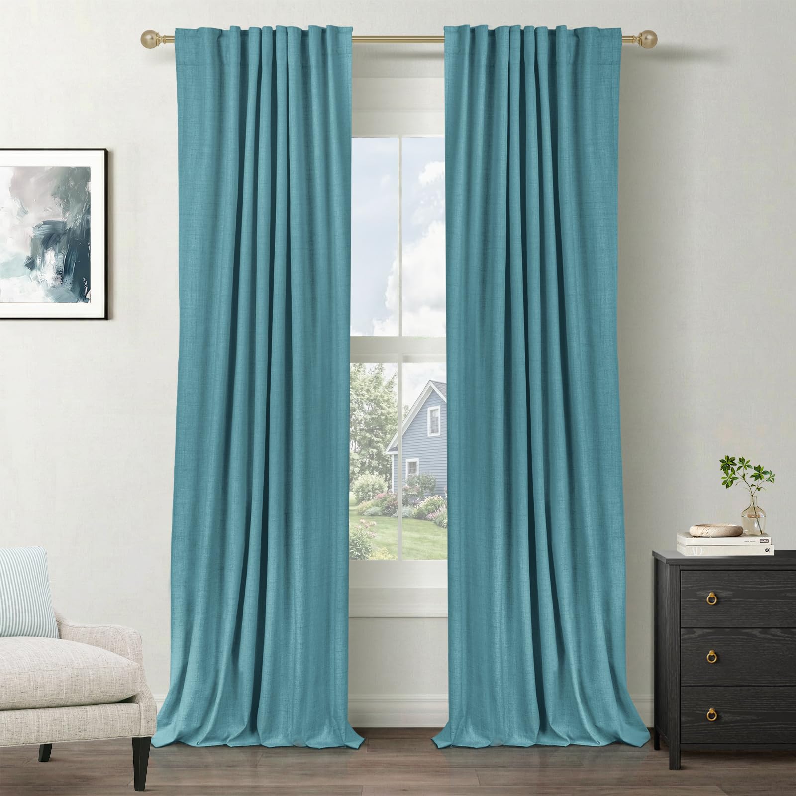 100% Blackout Shield Linen Blackout Curtains for Bedroom 90 Inches Long, Back Tab/Rod Pocket Living Room Drapes, Thermal Insulated Blackout Curtains 2 Panels Set, 50" W x 90" L,Cream