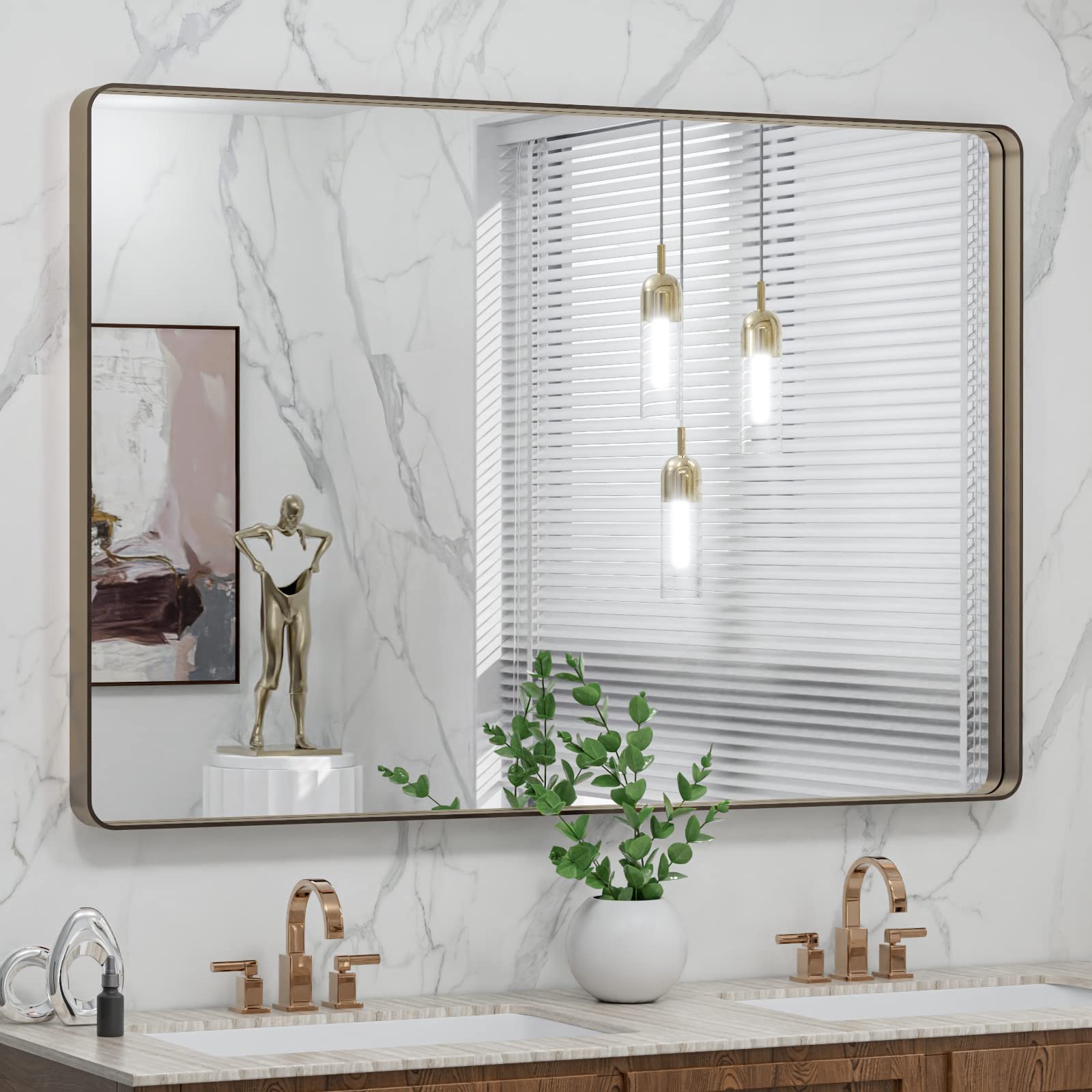 LOAAO Black Metal Framed Bathroom Mirror for Wall, 22X30 Inch Rounded Rectangle Mirror, Matte Black Bathroom Vanity Mirror Farmhouse, Anti-Rust, Hangs Horizontally or Vertically
