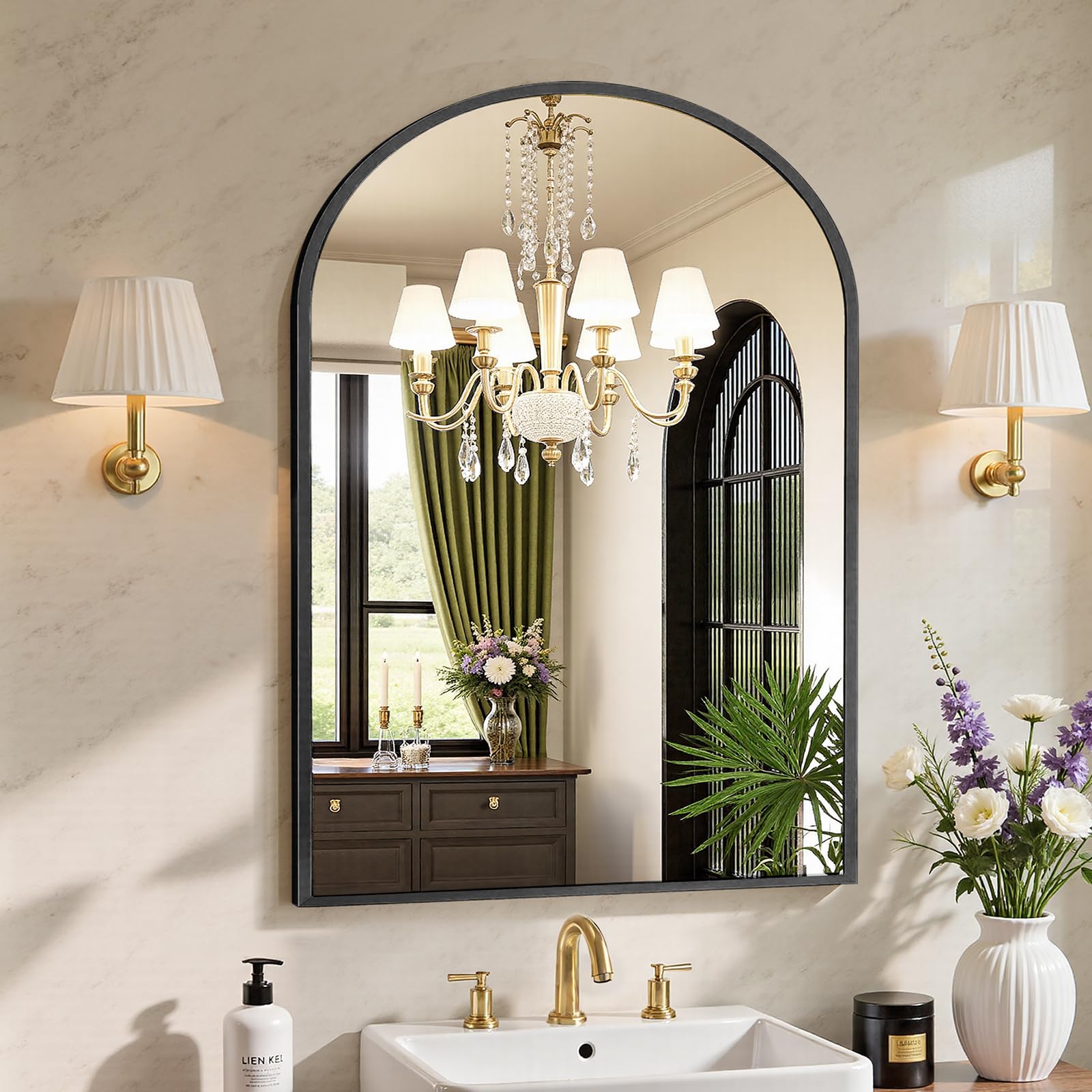 Sweetcrispy 24"x36" Arched Black Bathroom Mirrors for Wall, Bathroom Mirrors for Over Sink, Metal Framed with HD Shatter-Proof Glass for Entryway, Living Room, Bedroom, Home Decor