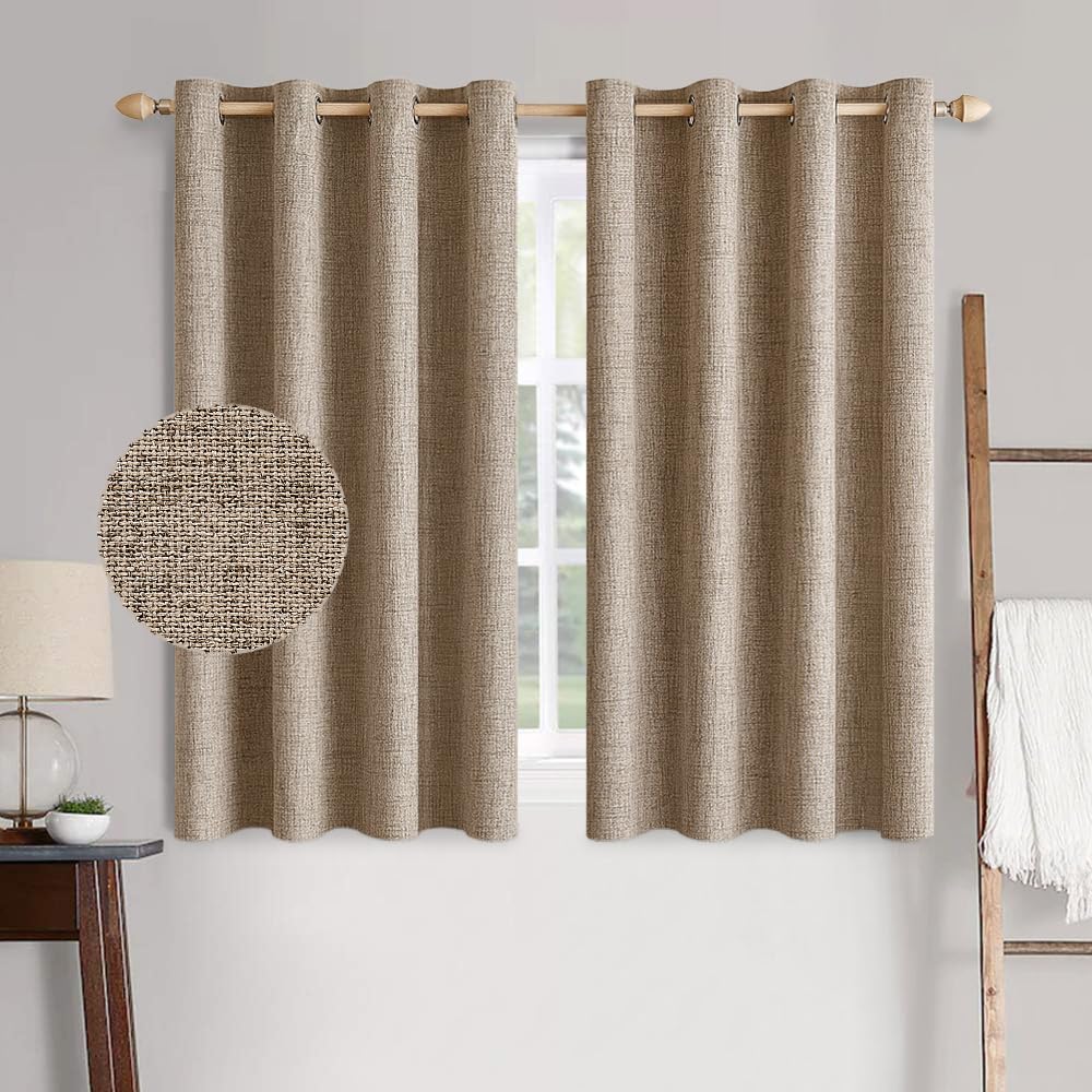 MIULEE 100% Blackout Linen Textured Curtains for Bedroom Solid Thermal Insulated Natural Beige Grommet Room Darkening Curtains & Drapes Luxury Decor for Living Room Nursery 52 x 96 Inch (2 Panels)