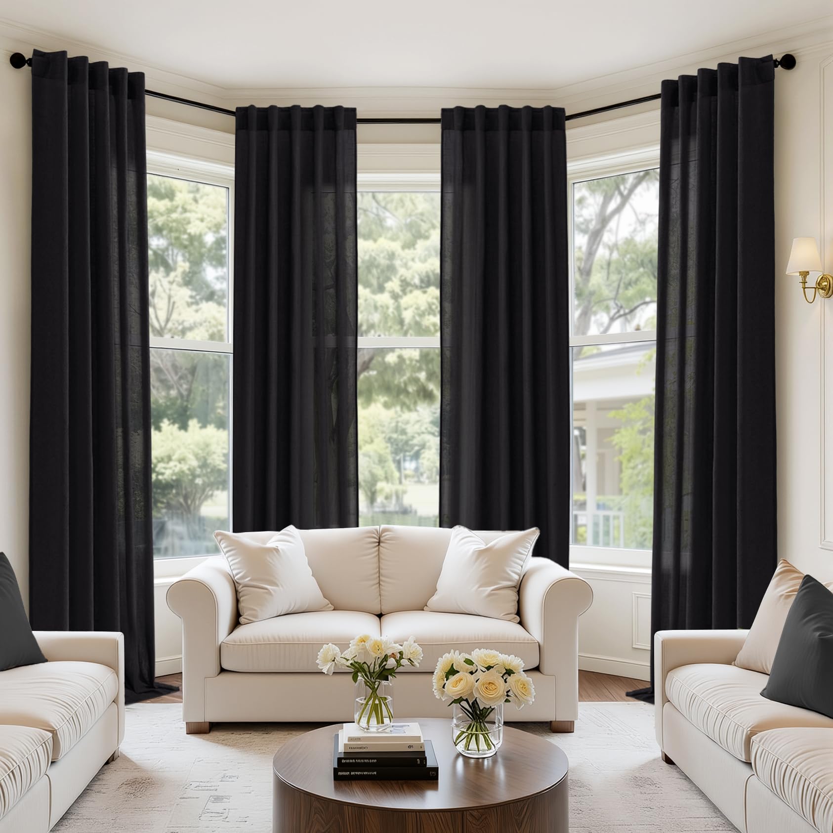 MIULEE Natural Linen Curtains 96 Inch Long 4 Panels Light Filtering Window Drapes with Rod Pocket Back Tab for Living Room Bedroom Farmhouse Decor 42" W x 96" L Inches