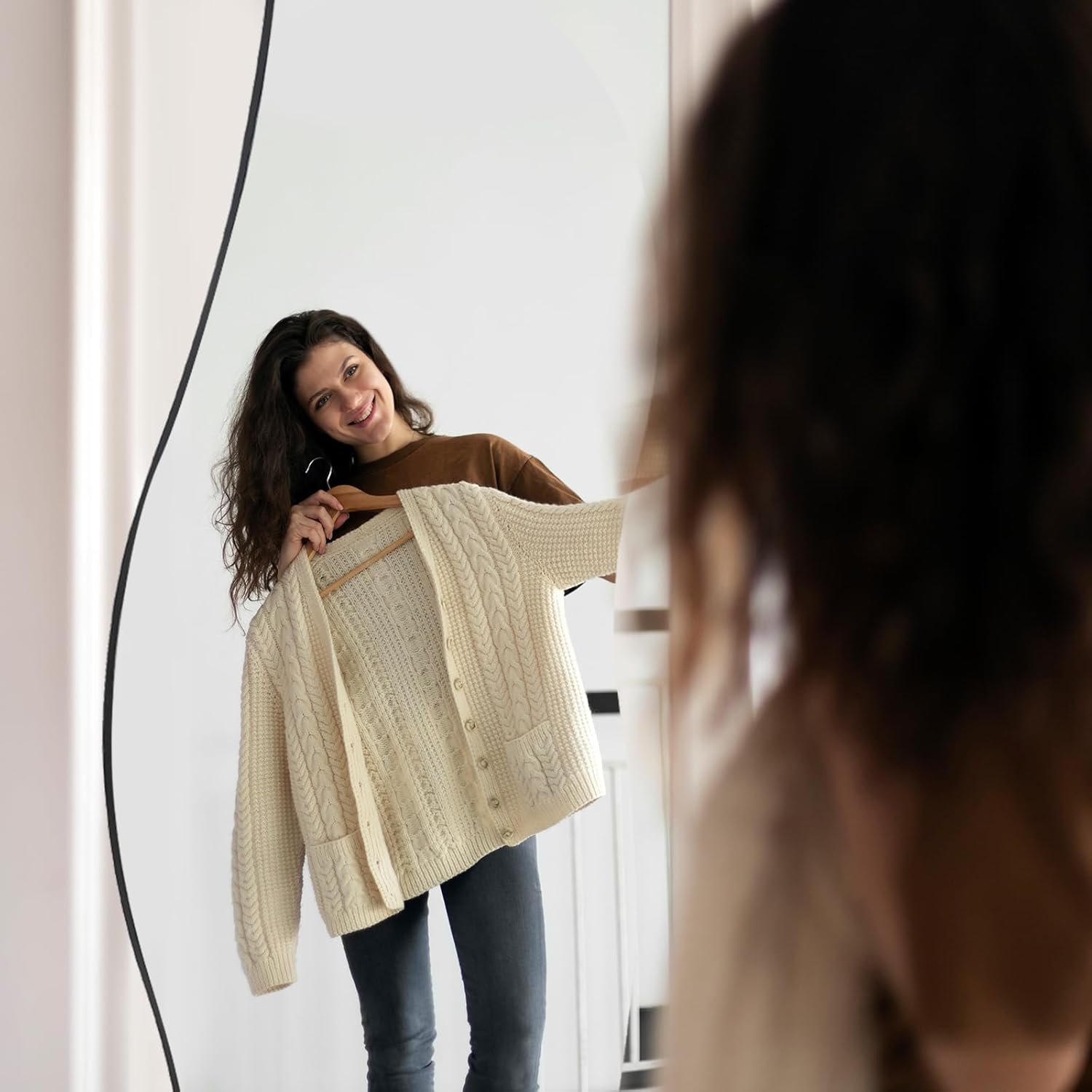 QDSSDECO Full Length Mirror 63"x24" Irregular Wall Mirror Wave Frameless for Living Room Bathroom Bedroom Entryway Decor