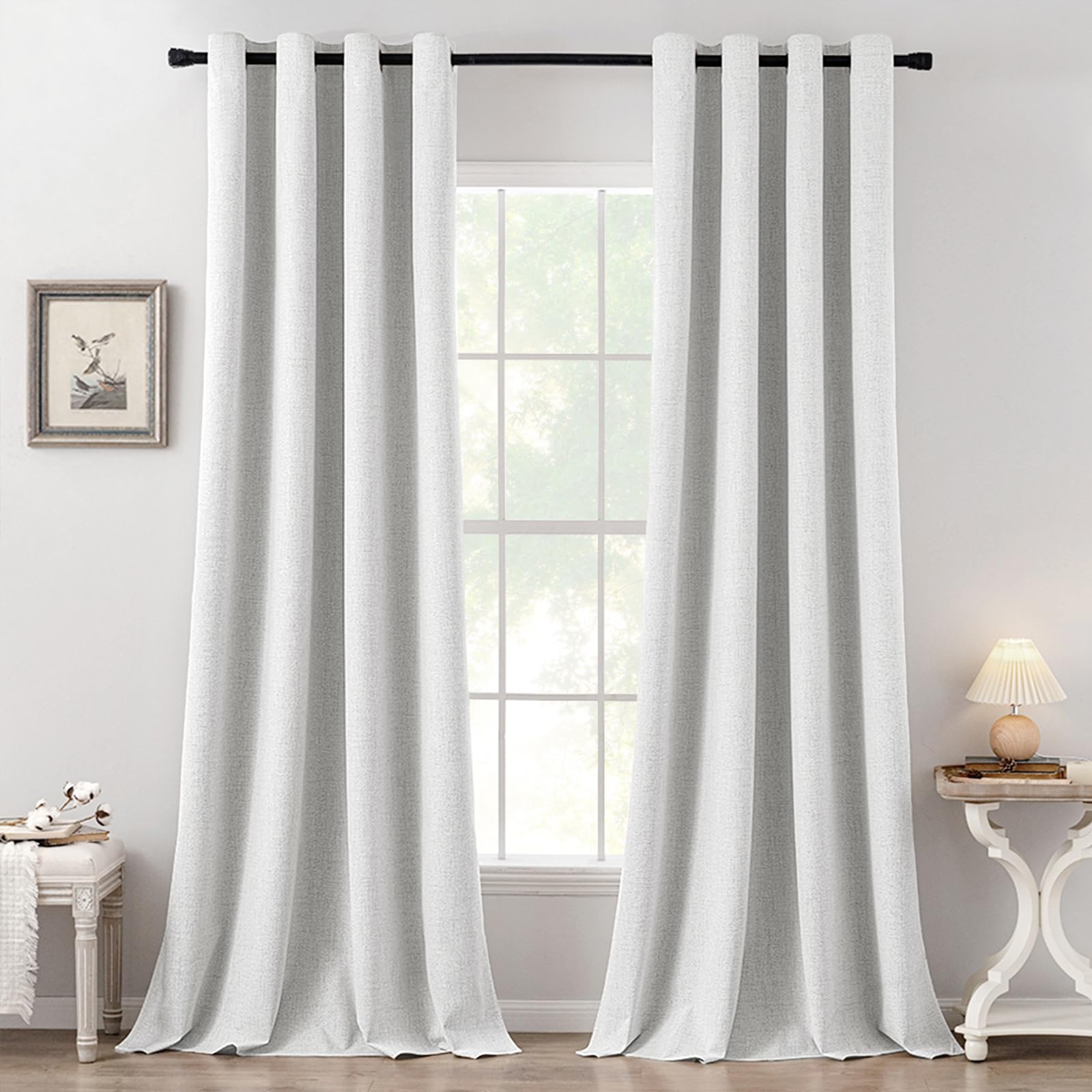 MIULEE Linen Texture Curtains for Bedroom Solid 100% Blackout Thermal Insulated Dusty Blue Curtains Grommet Room Darkening Drapes Luxury Decor for Living Room Nursery 52x84 Inch (2 Panels)