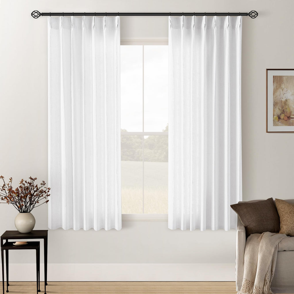 Pinch Pleated Linen Curtains 108 Inches Long for Living Room 2 Panels Set Cream Ivory Flax Double Pleated Drapes Back Tab Neutral Boho Ceiling Floor 108 Inch Window Curtains Bedroom Natural Birch