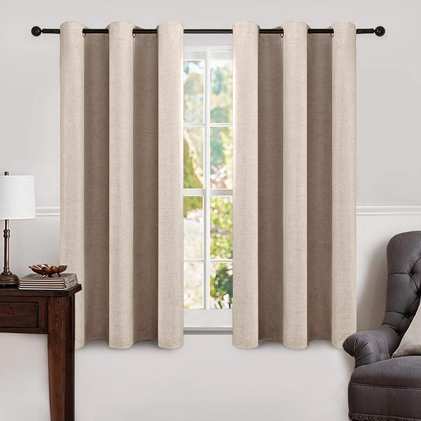MIULEE Linen Texture Curtains for Bedroom Solid 100% Blackout Thermal Insulated Dusty Blue Curtains Grommet Room Darkening Drapes Luxury Decor for Living Room Nursery 52x84 Inch (2 Panels)
