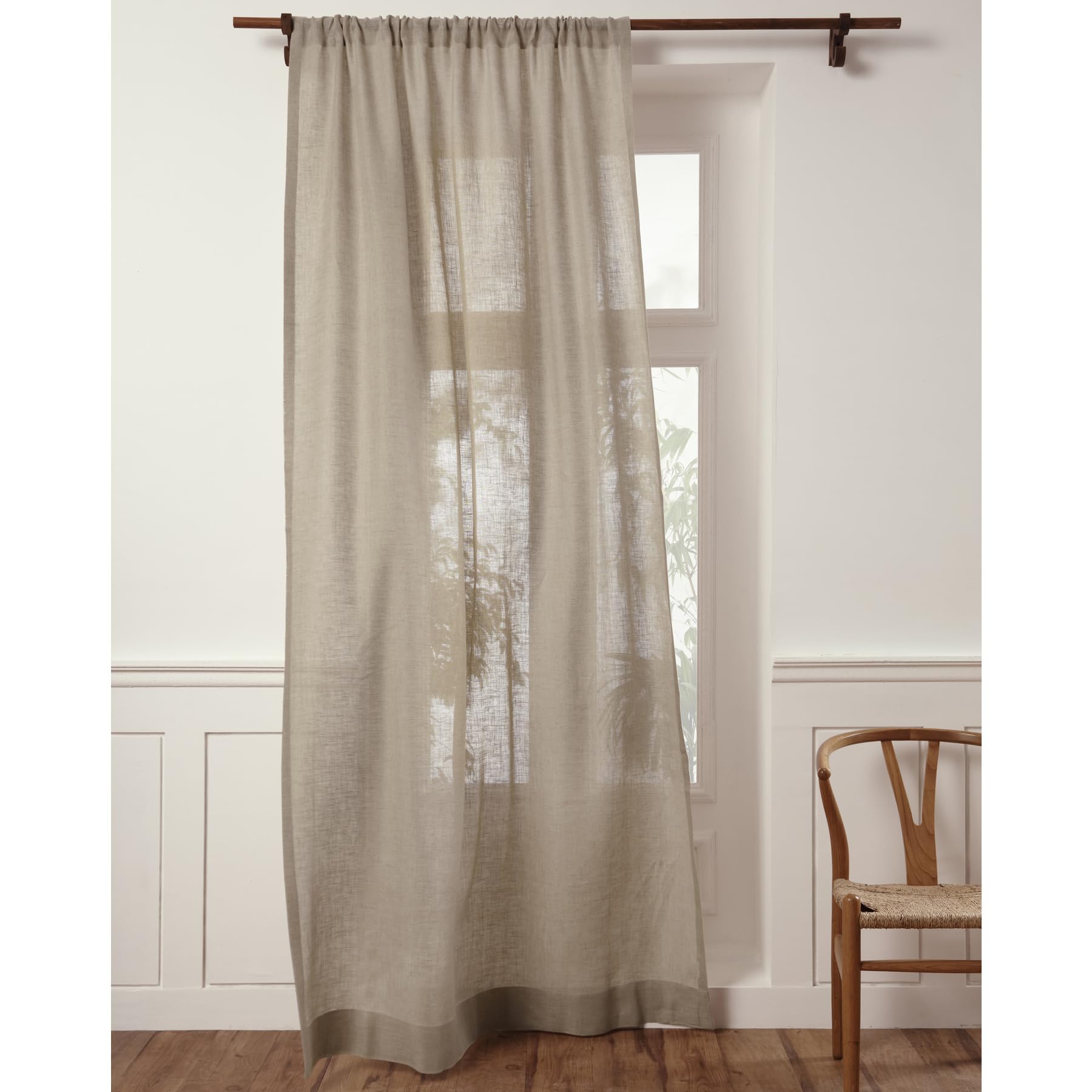 Solino Home Light Natural Linen Sheer Curtain 84 Inch - 100% Pure Linen European Flax Window Treatment Panel 52 x 84 Inch - Light Filtering Rod Pocket Curtain for Living Room, Bedroom - 1 Panel