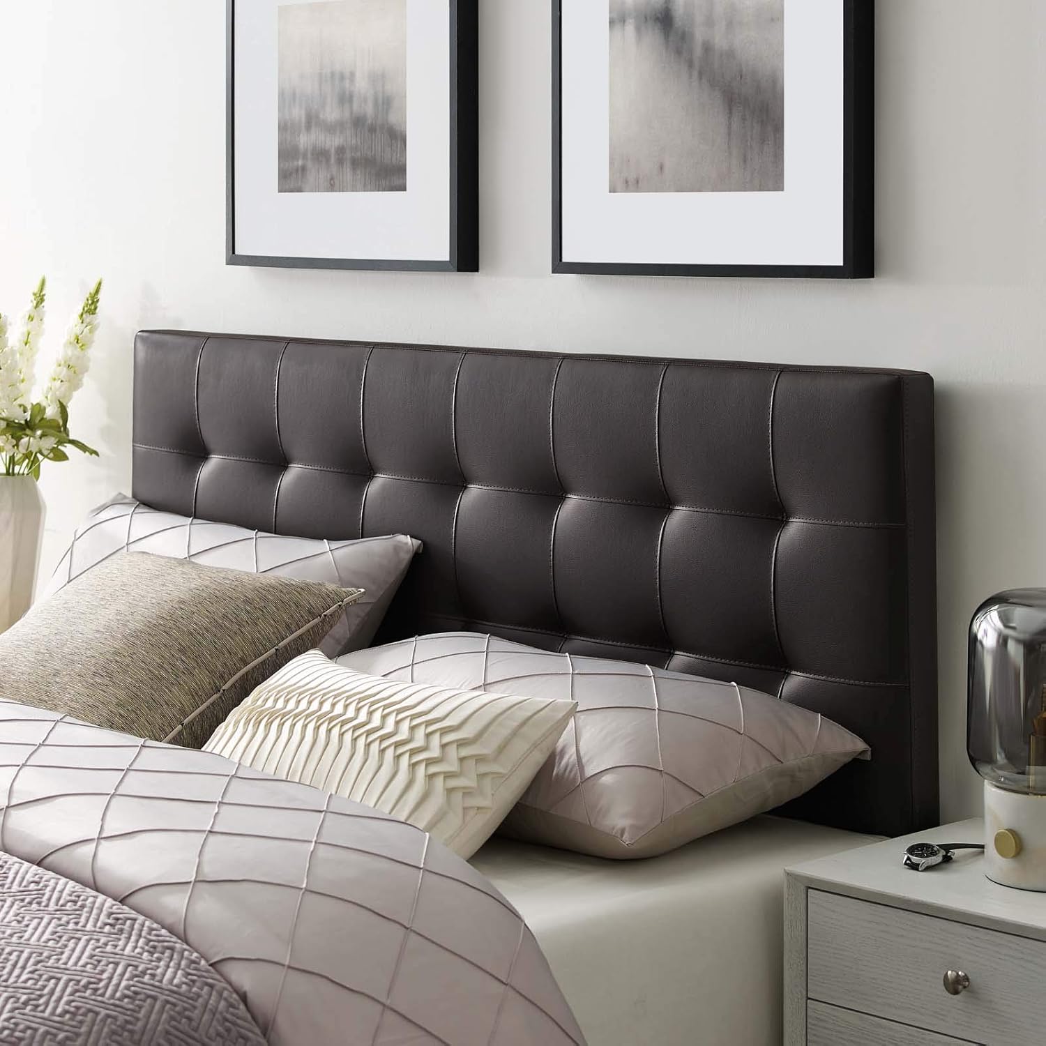 Modway Lily Tufted Faux Leather Upholstered Full Headboard in White