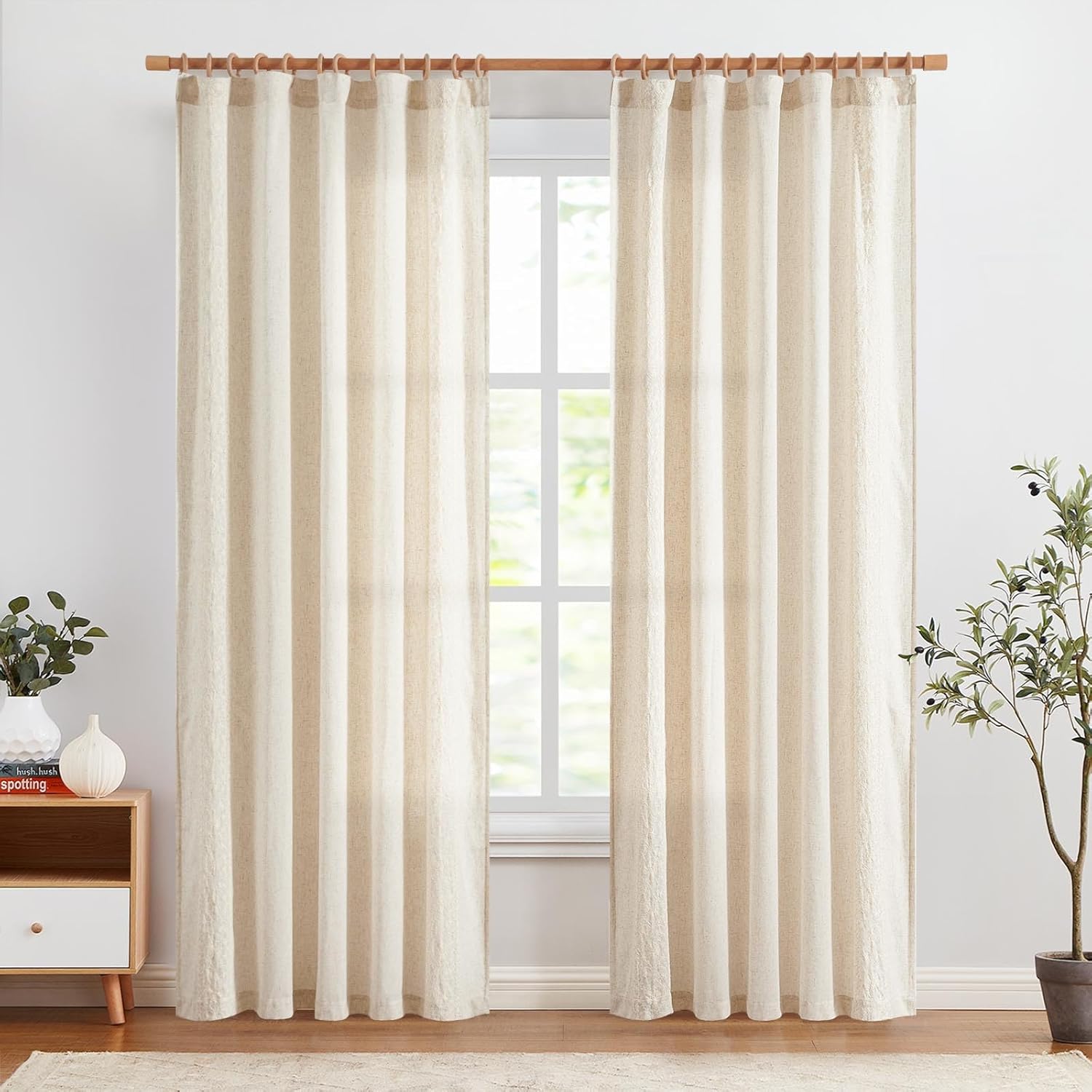jinchan Weslie Boho Curtains for Bedroom Ivory Vintage Floral Farmhouse Curtains 84 Inches Long Linen Drapes for Living Room Embroidered Light Filtering Drapes Rod Pocket Ivory on Beige 2 Panels