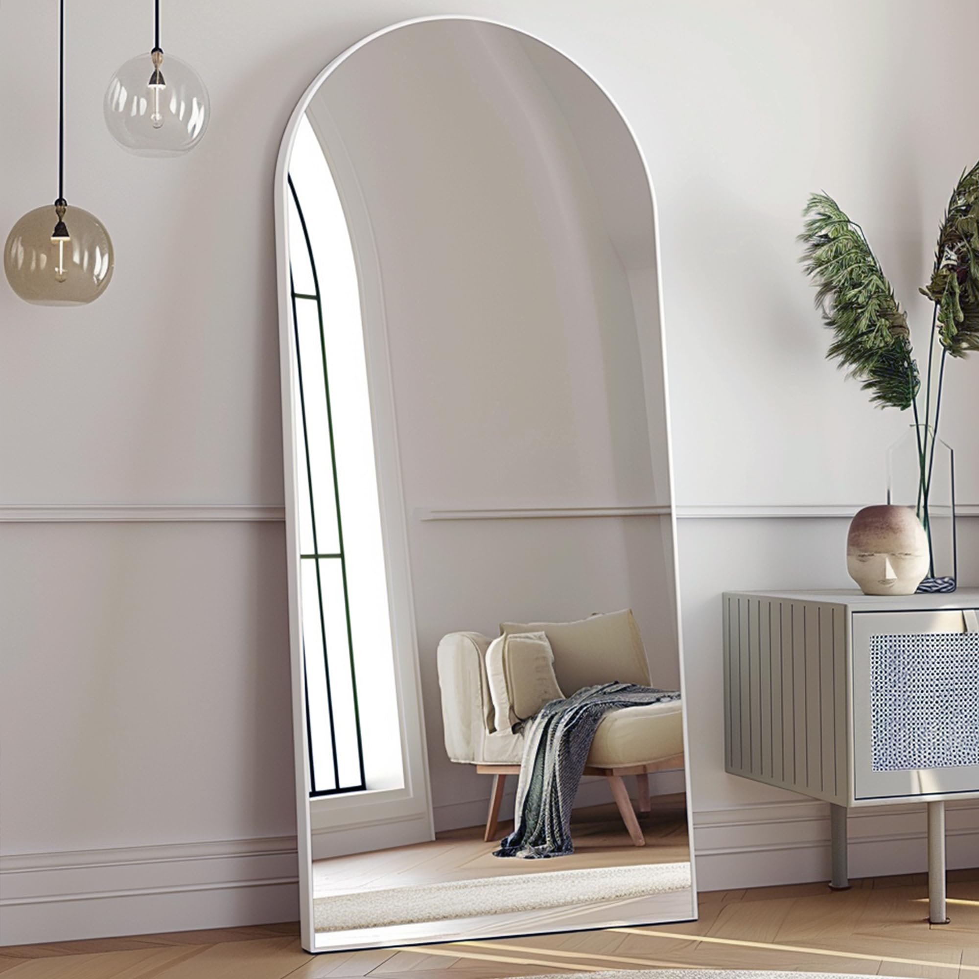 Prywot Arched Full Length Mirror, 70"x26" Free Standing Floor Mirror, Modern Full Body Mirrors with Stand, Wall Mirrors with Aluminum Alloy Frame for Bedroom,Living Room, Gold
