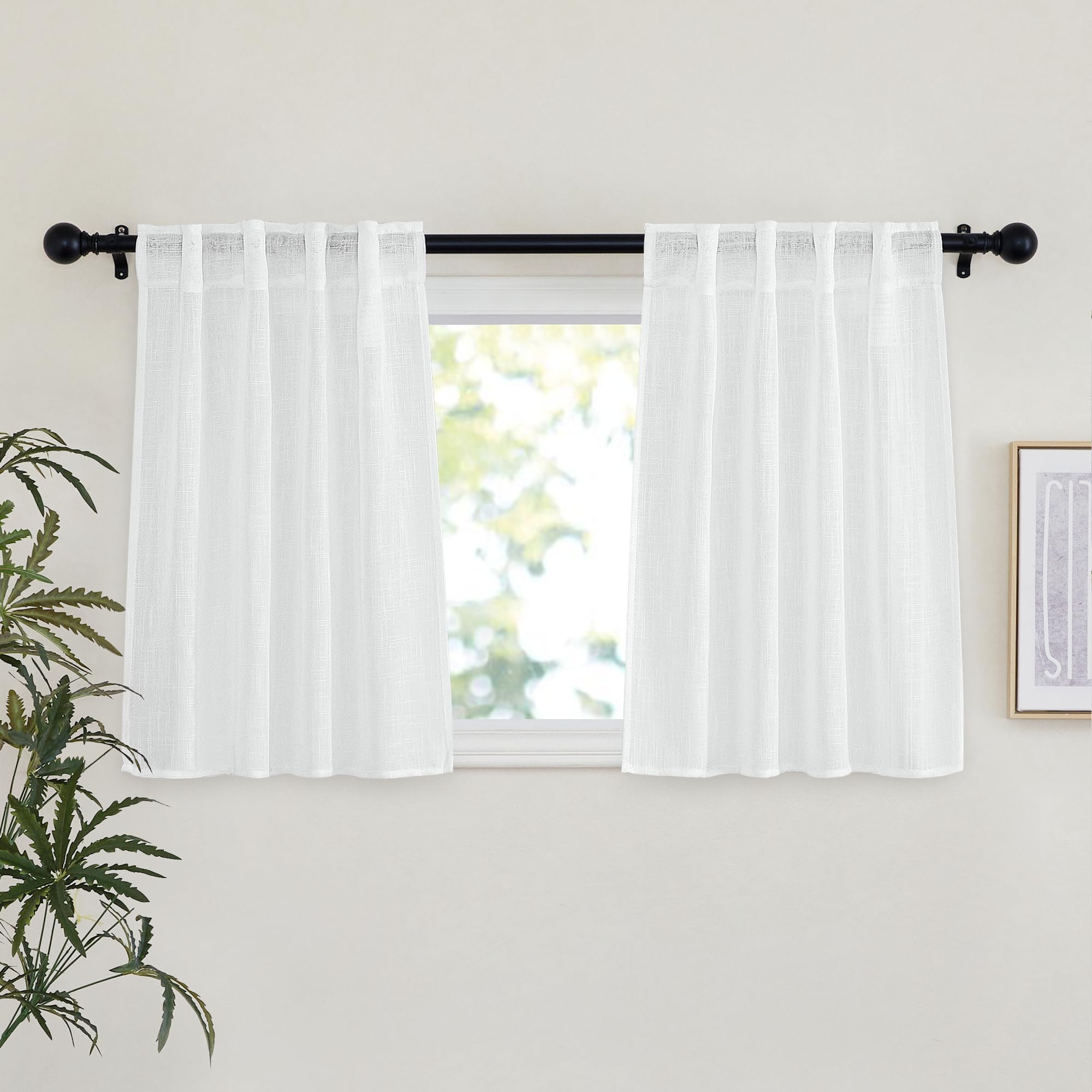 NICETOWN 120 inch Curtains Linen Blend for Bedroom, Rod Pocket & Back Tab Natural Linen Burlap Semi Sheer Window Treatments Privacy with Light Filtering for Living Room, W52 x L120, 2 Panels