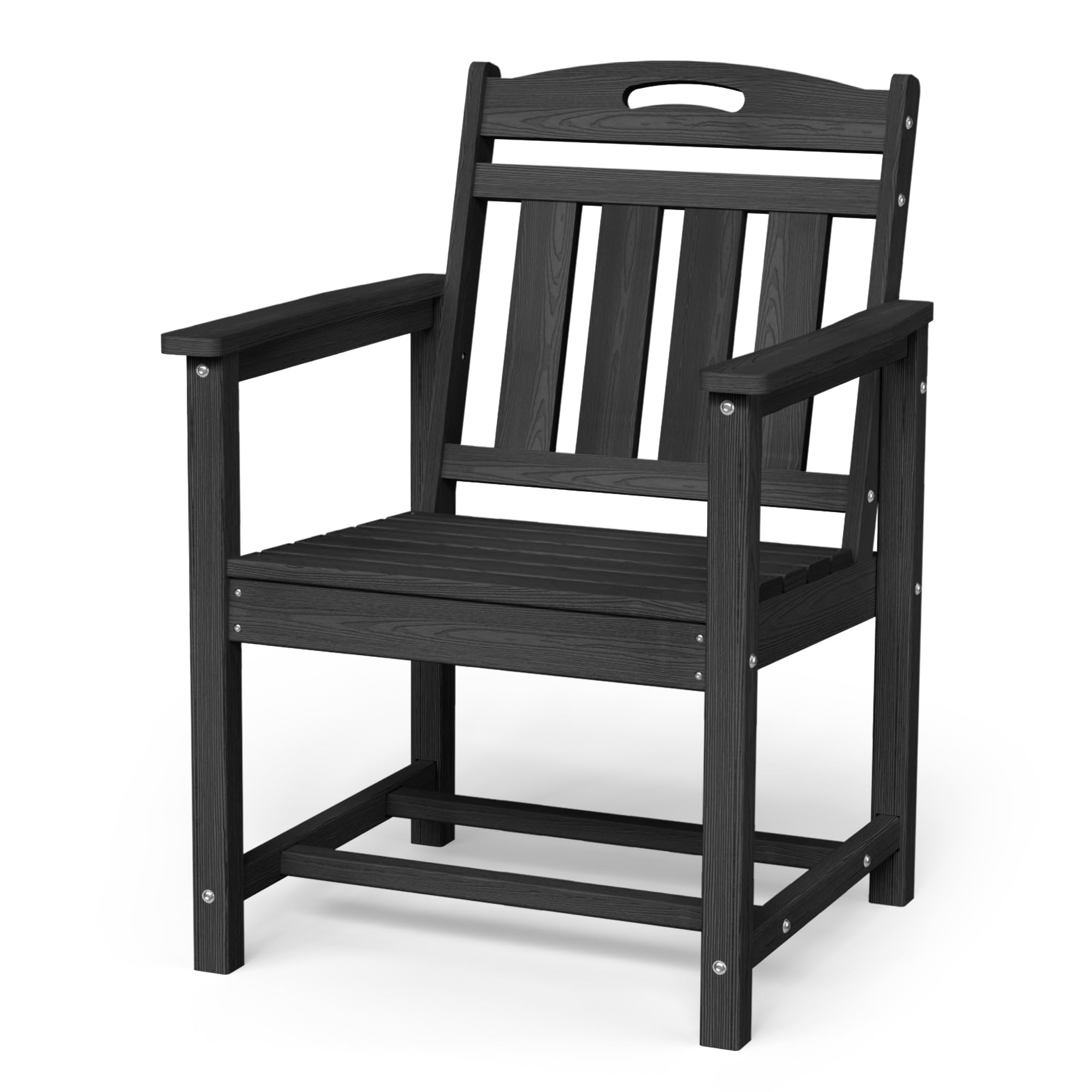 HDPE Outdoor Dining Set, Patio Table and Chairs Set, All-Weather 7-Piece Outside Table and 6 Chairs, 2" Umbrella Hole, Outdoor Furniture for Garden, Poolside, Backyard, Deck | Black