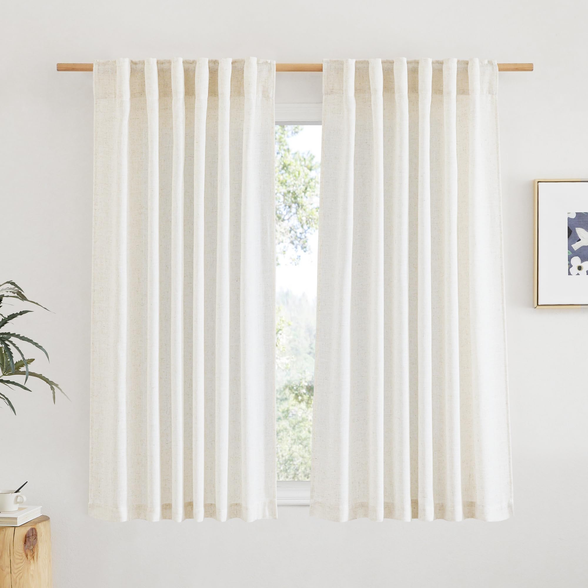 NICETOWN 120 inch Curtains Linen Blend for Bedroom, Rod Pocket & Back Tab Natural Linen Burlap Semi Sheer Window Treatments Privacy with Light Filtering for Living Room, W52 x L120, 2 Panels