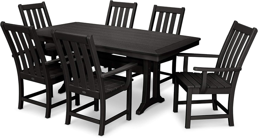 Polywood Vineyard 7-Piece Outdoor Dining Set - Slate Grey HDPE Composite Patio Furniture Set with Table and 6 Chairs for Deck, Garden, Backyard