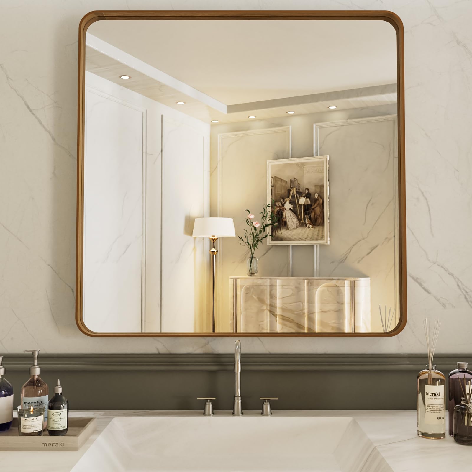 LOAAO Black Metal Framed Bathroom Mirror for Wall, 22X30 Inch Rounded Rectangle Mirror, Matte Black Bathroom Vanity Mirror Farmhouse, Anti-Rust, Hangs Horizontally or Vertically
