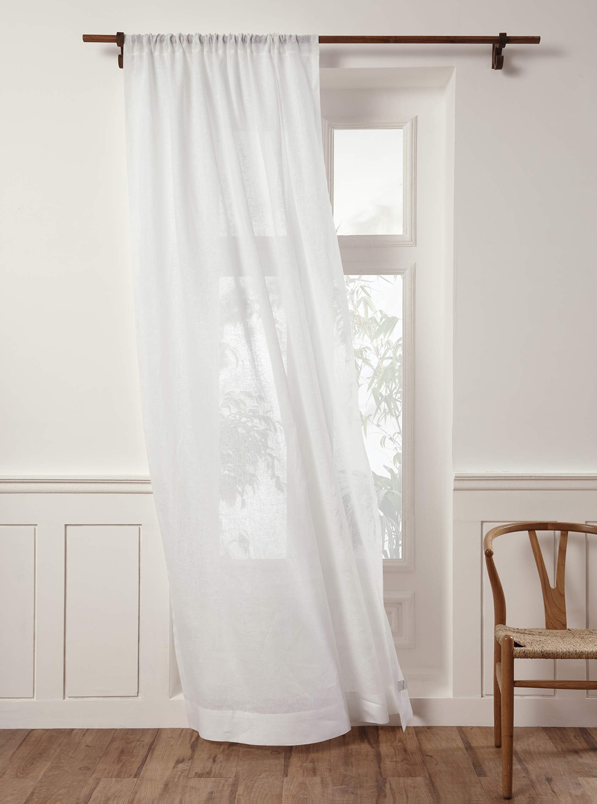 Solino Home Light Natural Linen Sheer Curtain 84 Inch - 100% Pure Linen European Flax Window Treatment Panel 52 x 84 Inch - Light Filtering Rod Pocket Curtain for Living Room, Bedroom - 1 Panel