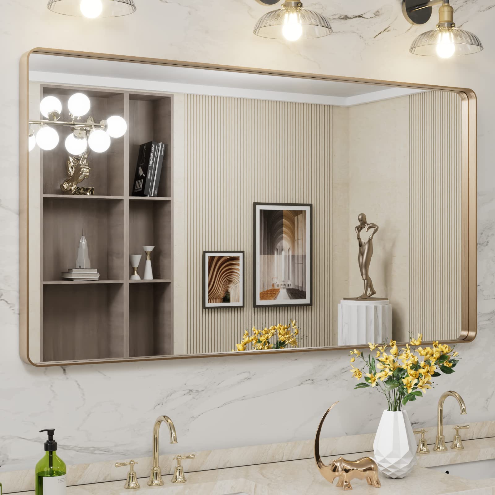 LOAAO Black Metal Framed Bathroom Mirror for Wall, 22X30 Inch Rounded Rectangle Mirror, Matte Black Bathroom Vanity Mirror Farmhouse, Anti-Rust, Hangs Horizontally or Vertically