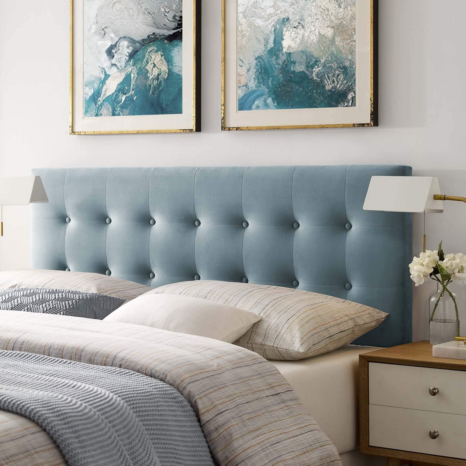 Modway Emily Twin Biscuit Tufted Performance Velvet Headboard, White