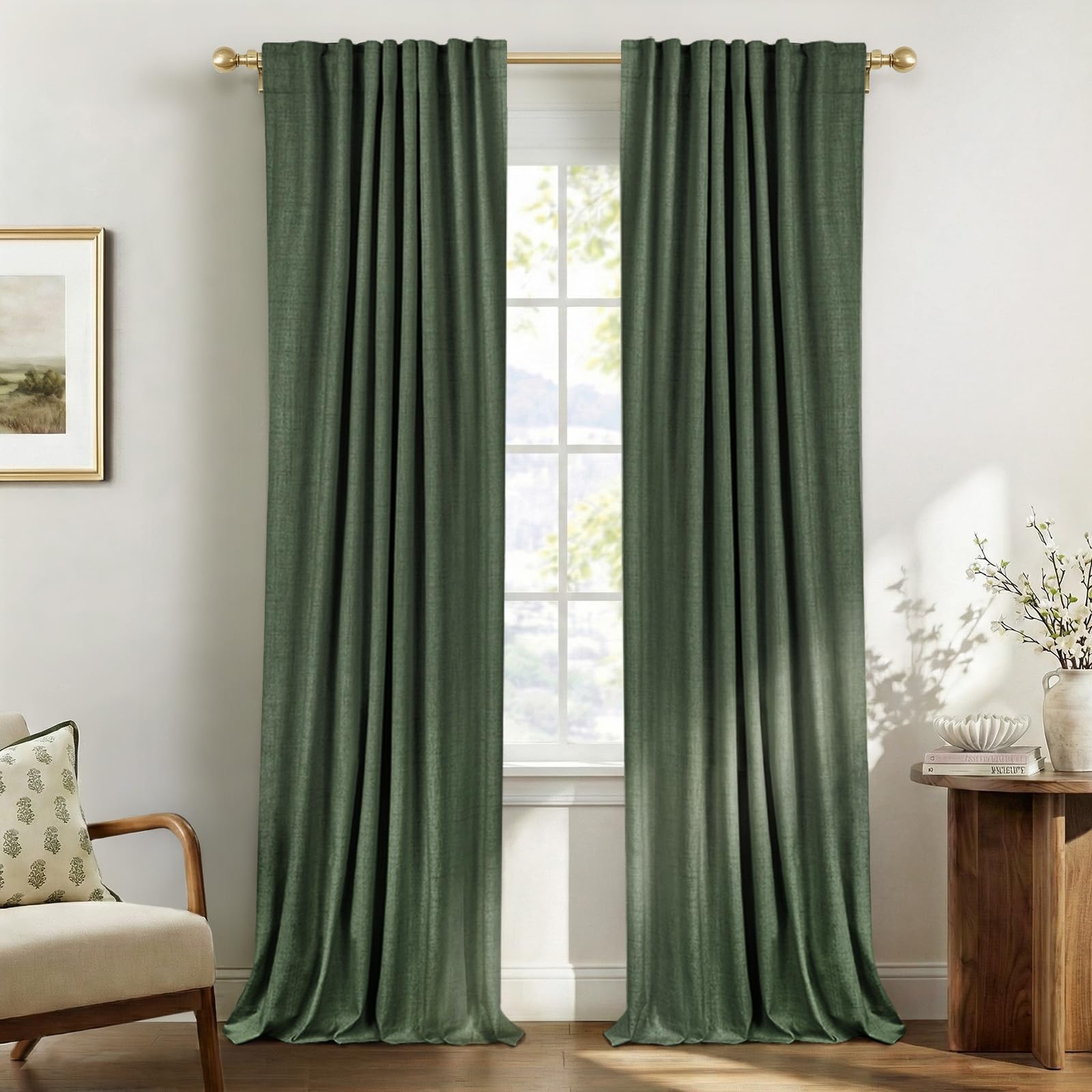 100% Blackout Shield Linen Blackout Curtains for Bedroom 90 Inches Long, Back Tab/Rod Pocket Living Room Drapes, Thermal Insulated Blackout Curtains 2 Panels Set, 50" W x 90" L,Cream