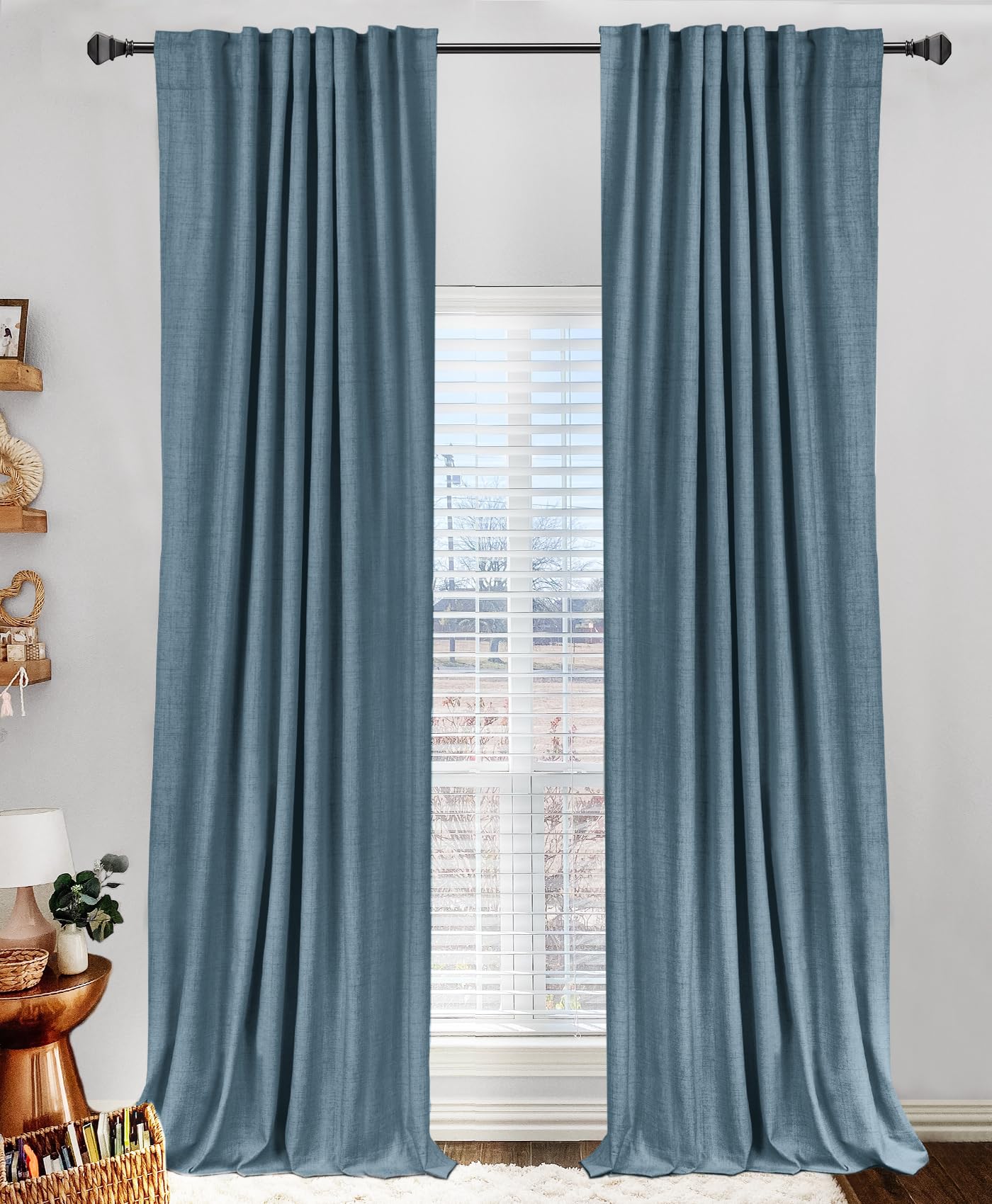 100% Blackout Shield Linen Blackout Curtains for Bedroom 90 Inches Long, Back Tab/Rod Pocket Living Room Drapes, Thermal Insulated Blackout Curtains 2 Panels Set, 50" W x 90" L,Cream