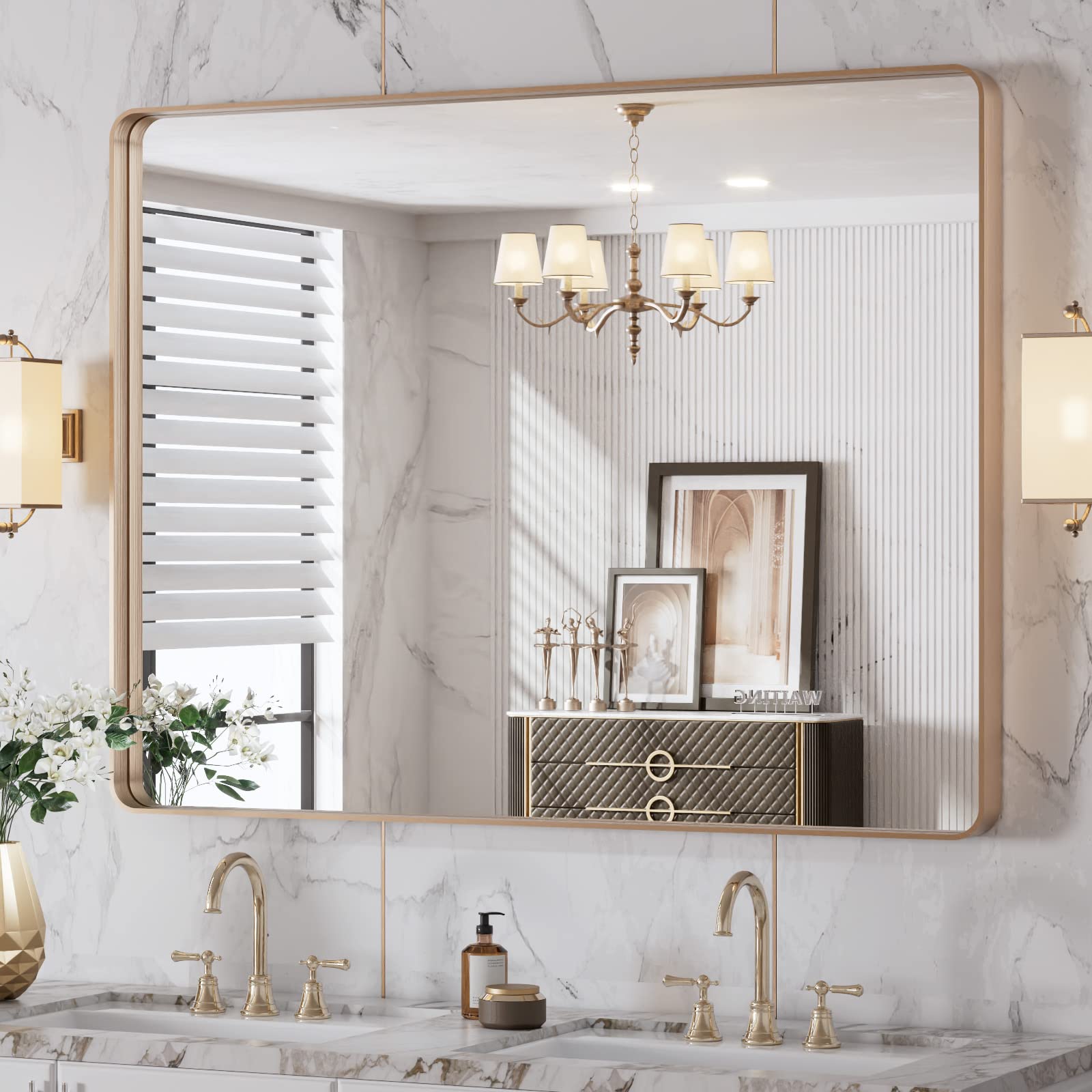 LOAAO Black Metal Framed Bathroom Mirror for Wall, 22X30 Inch Rounded Rectangle Mirror, Matte Black Bathroom Vanity Mirror Farmhouse, Anti-Rust, Hangs Horizontally or Vertically