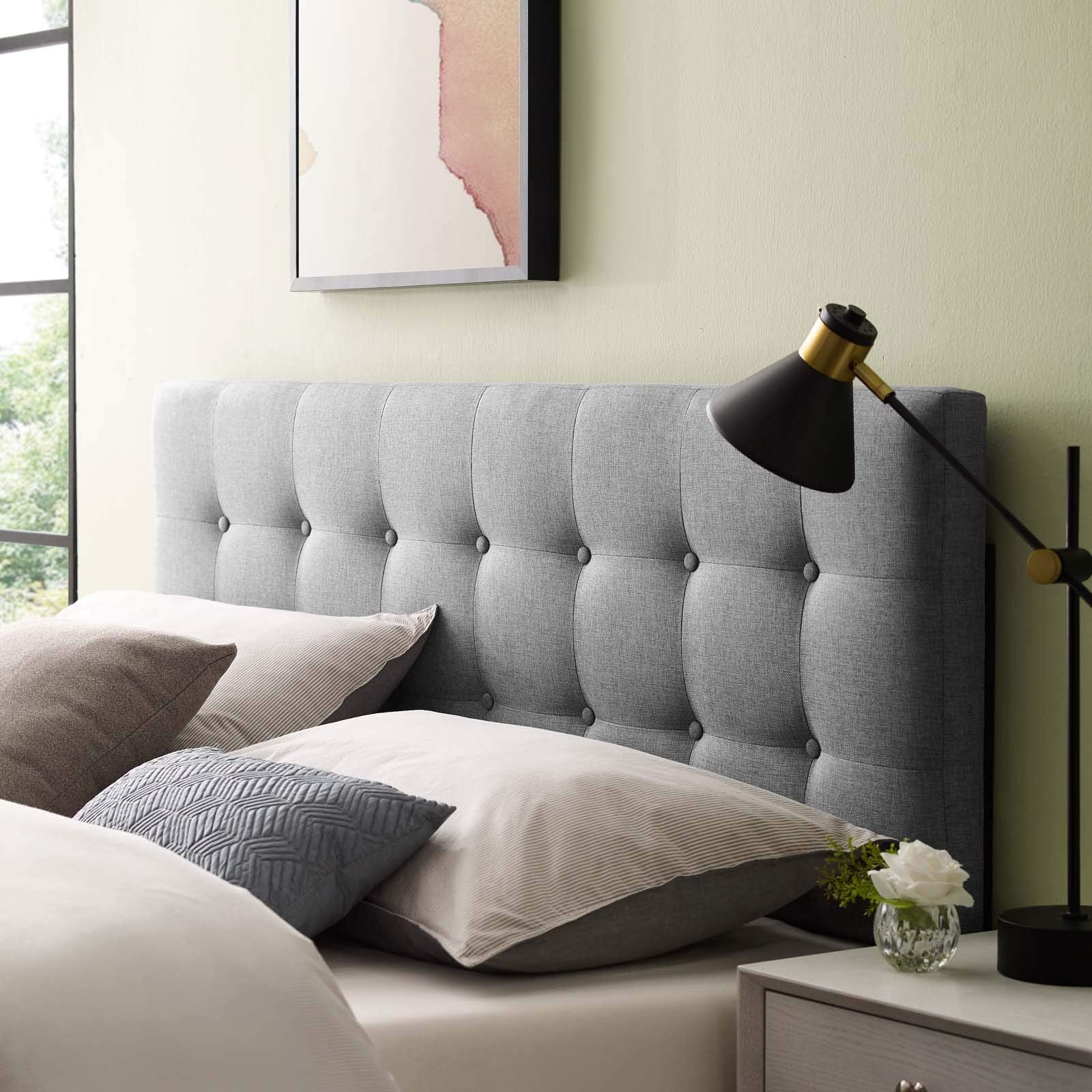 Modway Emily Tufted Button Linen Fabric Upholstered Full Headboard in Ivory