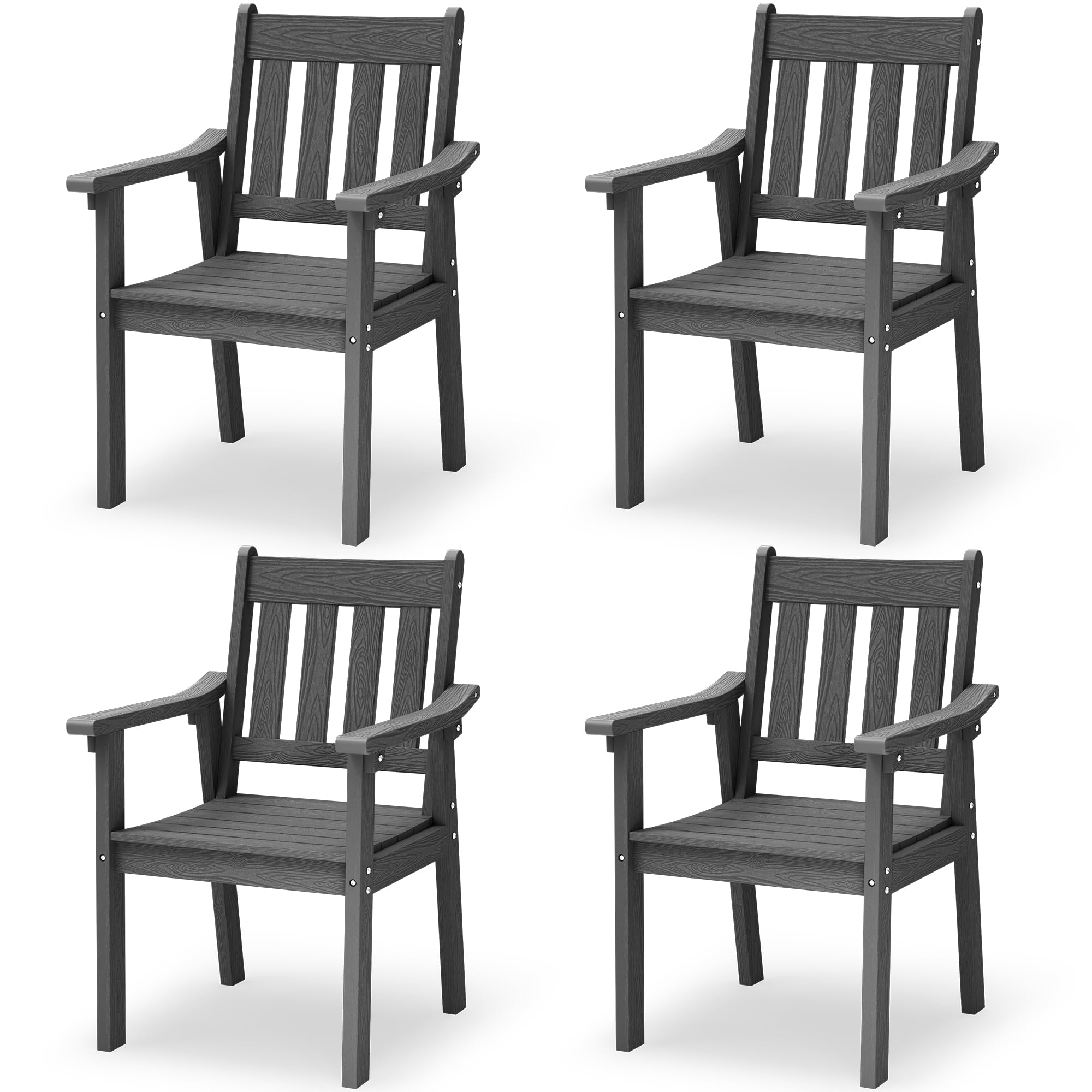 YEFU HIPS Patio Table Set: 7 Piece Outdoor Table and Chairs Dining Furniture Set with Umbrella Hole - Teak Modern Plastic Dining Sets 6 Person for Outside Deck with Metal Aluminum Frame
