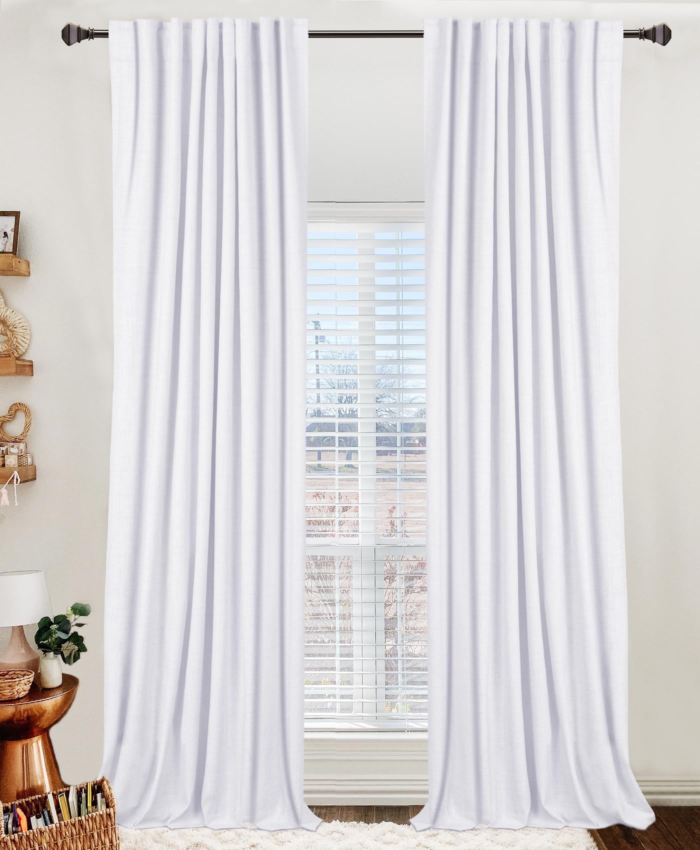 100% Blackout Shield Linen Blackout Curtains for Bedroom 90 Inches Long, Back Tab/Rod Pocket Living Room Drapes, Thermal Insulated Blackout Curtains 2 Panels Set, 50" W x 90" L,Cream