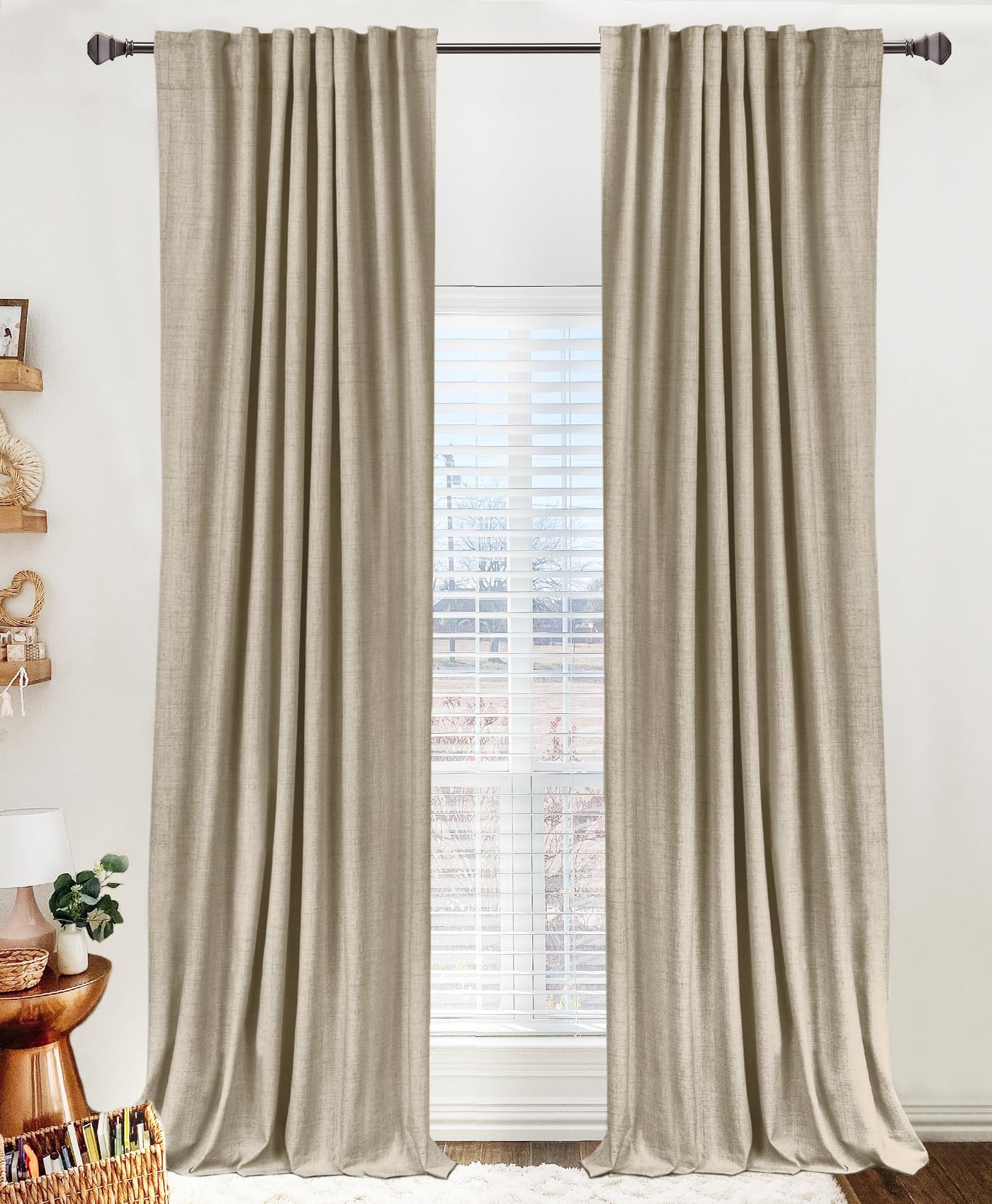 100% Blackout Shield Linen Blackout Curtains for Bedroom 90 Inches Long, Back Tab/Rod Pocket Living Room Drapes, Thermal Insulated Blackout Curtains 2 Panels Set, 50" W x 90" L,Cream