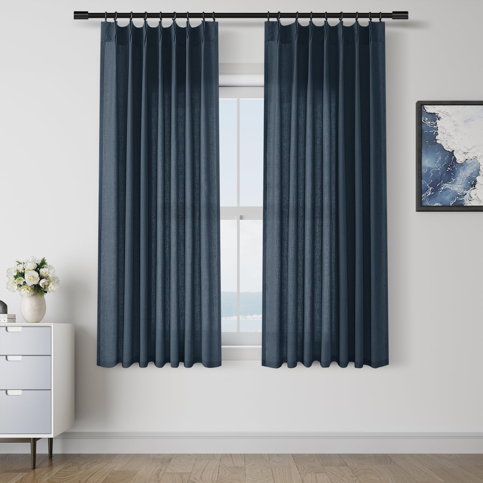 Extra Long Linen Curtains 108 Inch for Living Room Cream Pinch Pleated 9 FT Drapes Semi Sheer Ceiling to Floor Curtain for Bedroom Back Tab Flax Neutral Boho Decor Window, Natural Beige Ivory 2 Panels