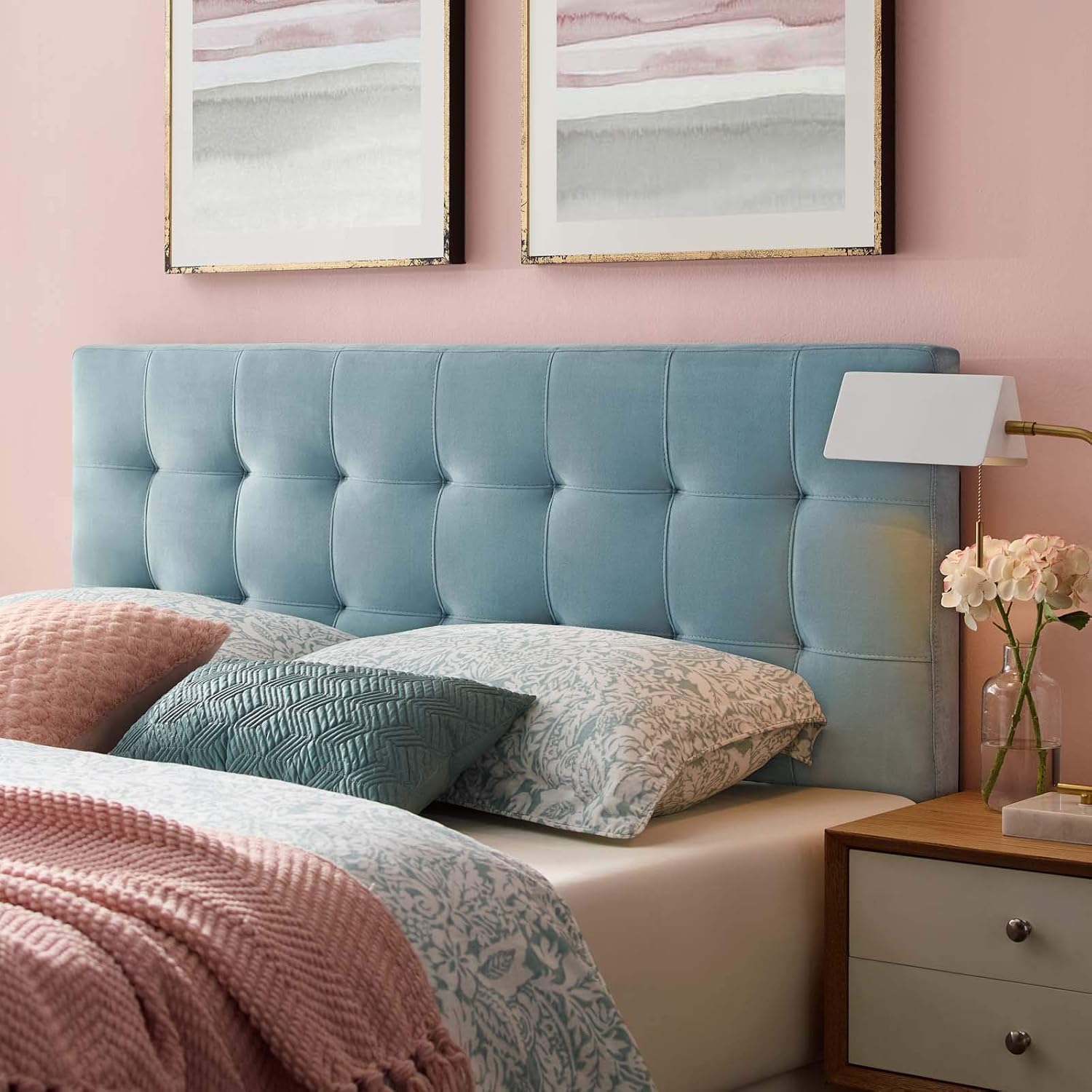 Modway Lily Biscuit Tufted Twin Performance Velvet Headboard, Pink
