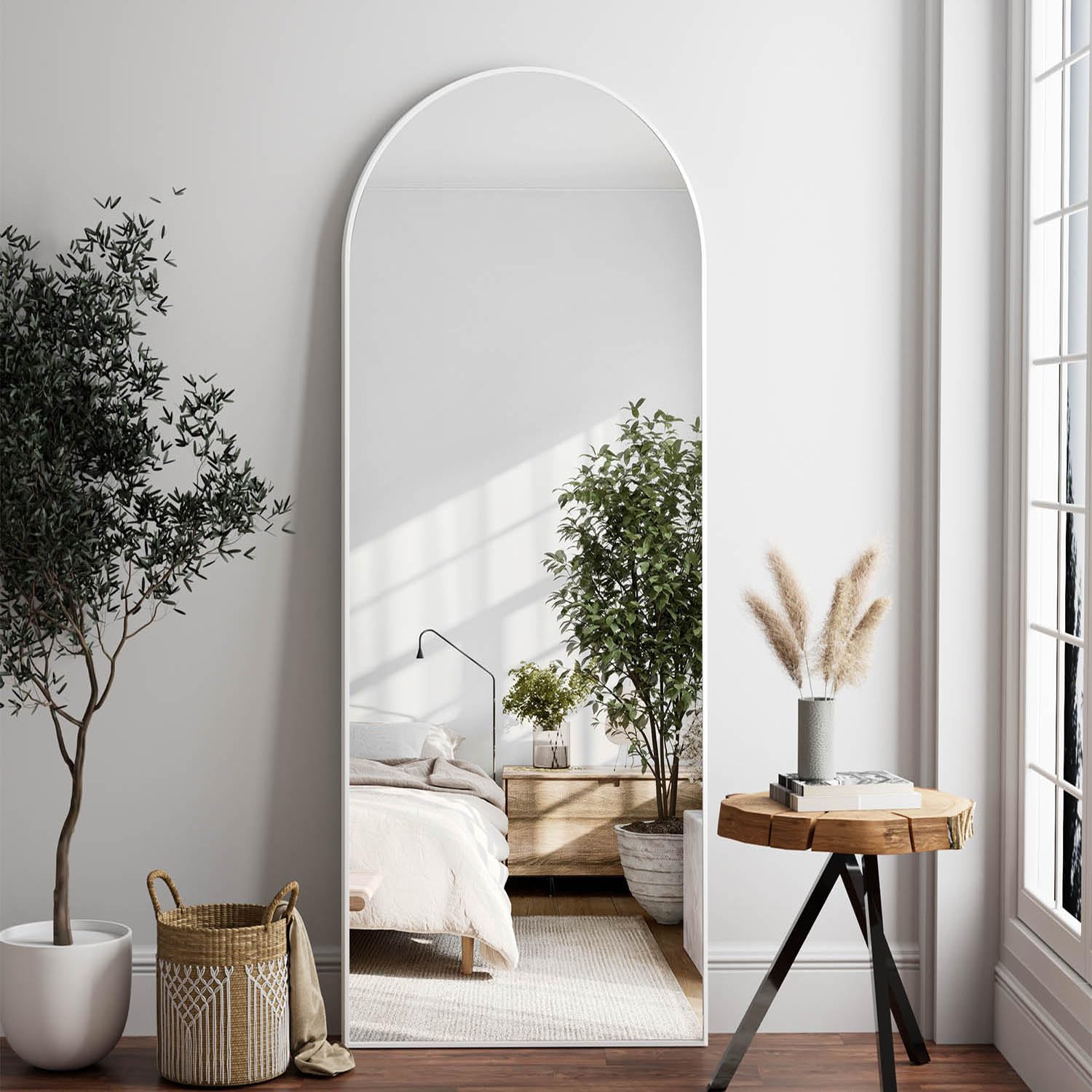 Dewfig Arched Full Length Mirror, 76"x34" Large Floor Mirror, Full Body Mirrors for Leaning or Hanging, Standing Mirrors for Bedroom, Living Room,Dressing Room, Aluminum Alloy Frame, Black