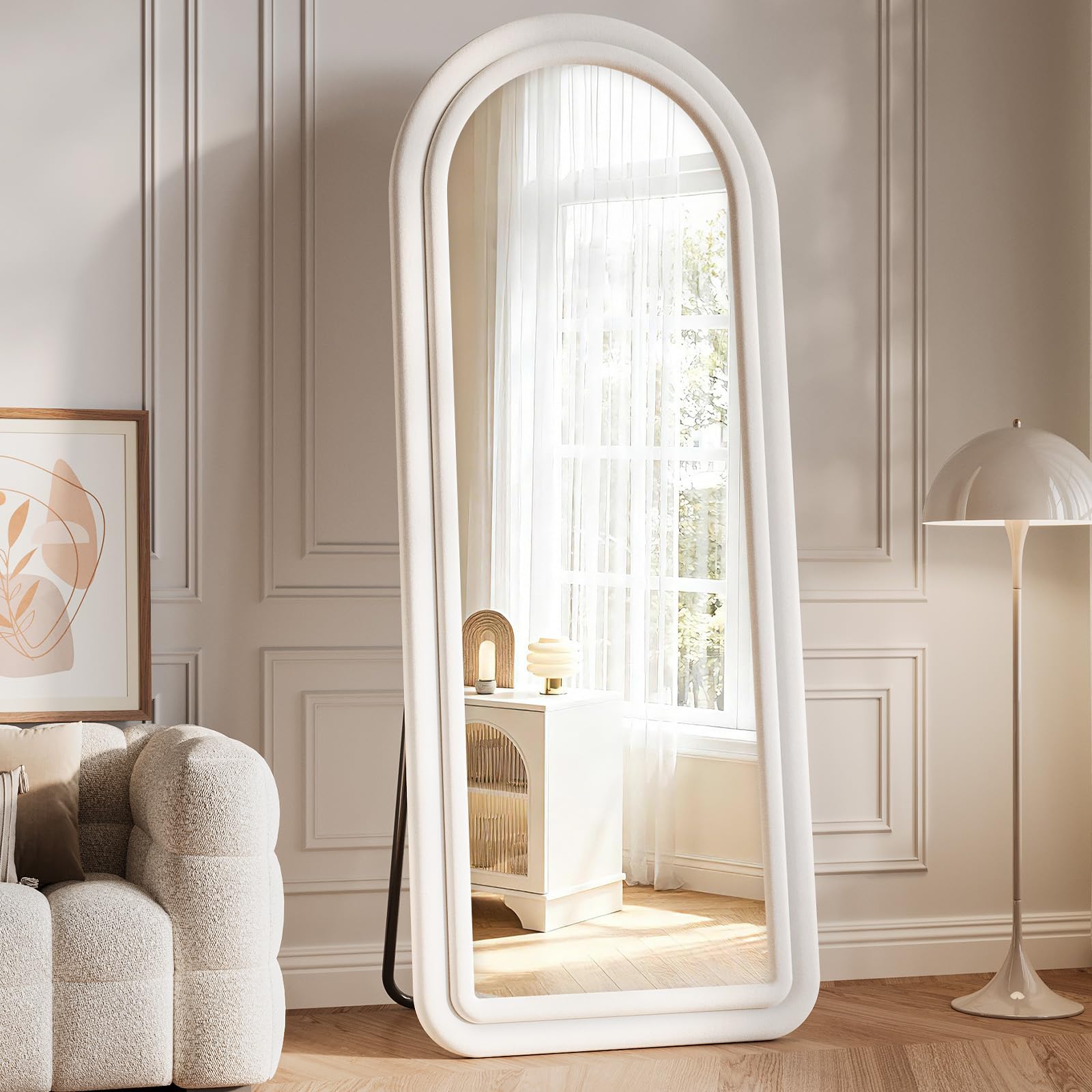 Irregular Full Length Mirror, 63"x24" Flannel Full Body Mirrors, Velvet Floor Mirrors with Stand, Irregular Wavy Mirror Hanging or Leaning Against Wall for Bedroom Living Room, Brown