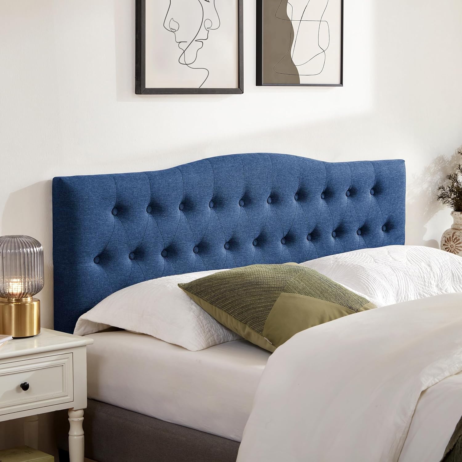 Huatean Home Tufted Upholstered Headboard Queen Size, Sturdy and Durable Solid Wood Bed headboard, Fabric Headboard Adjustable Height from 37” to 51”, Modern Button Diamond Design Head Board, Beige
