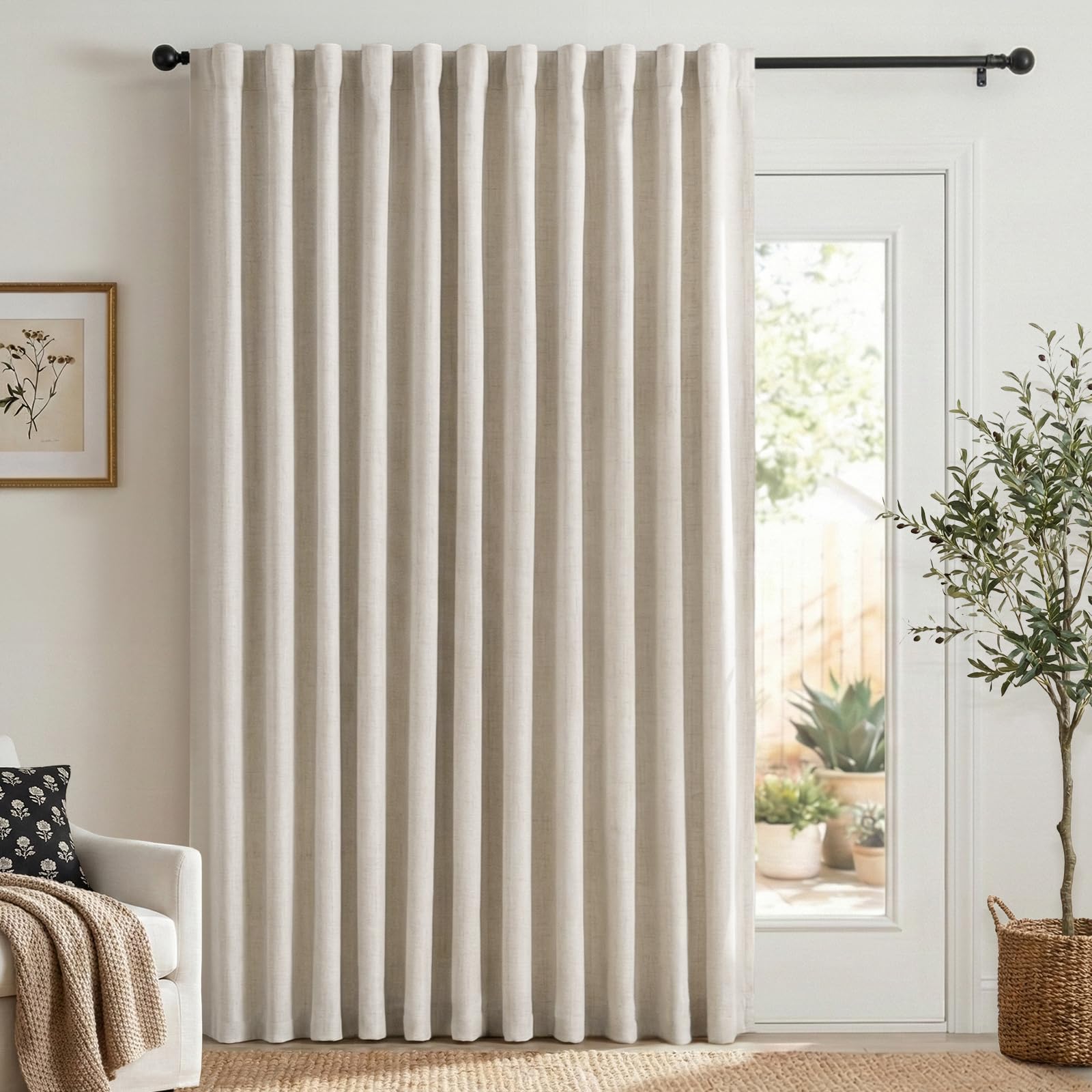 100% Blackout Shield Linen Blackout Curtains for Bedroom 90 Inches Long, Back Tab/Rod Pocket Living Room Drapes, Thermal Insulated Blackout Curtains 2 Panels Set, 50" W x 90" L,Cream