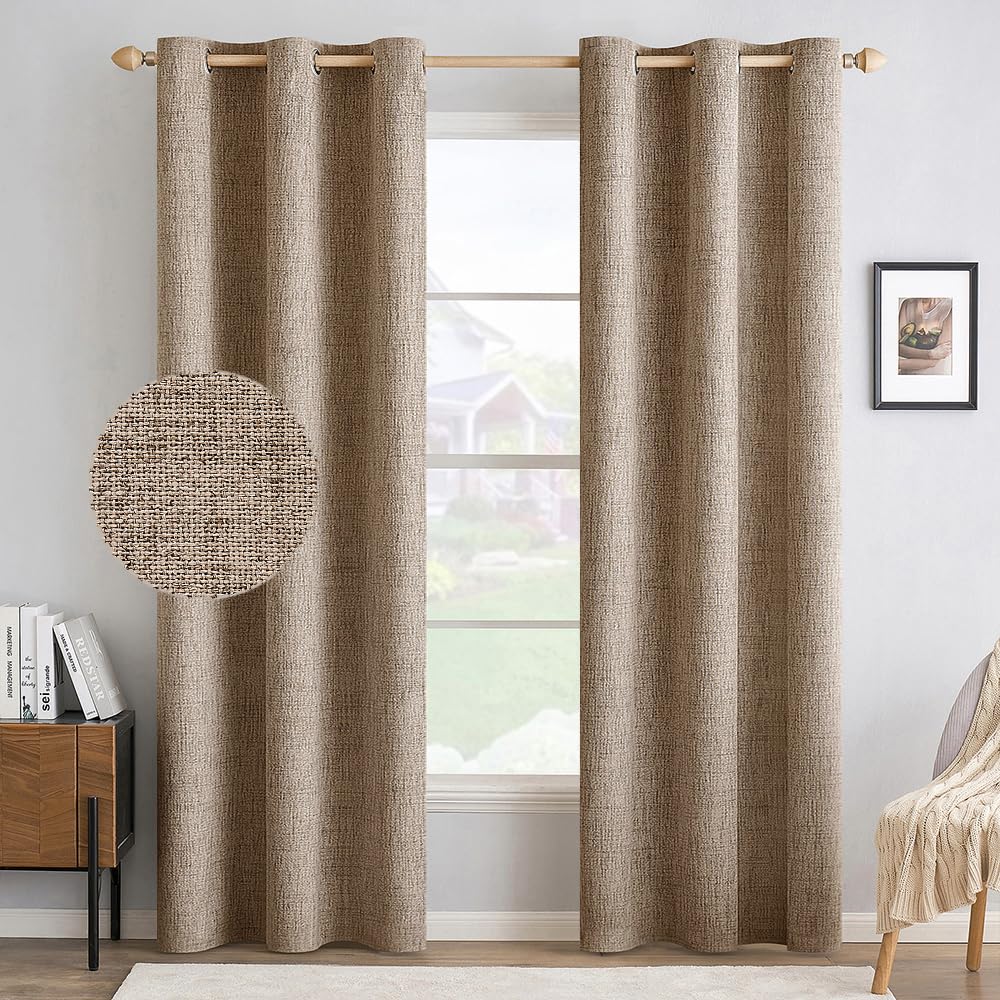 MIULEE Linen Texture Curtains for Bedroom Solid 100% Blackout Thermal Insulated Dusty Blue Curtains Grommet Room Darkening Drapes Luxury Decor for Living Room Nursery 52x84 Inch (2 Panels)