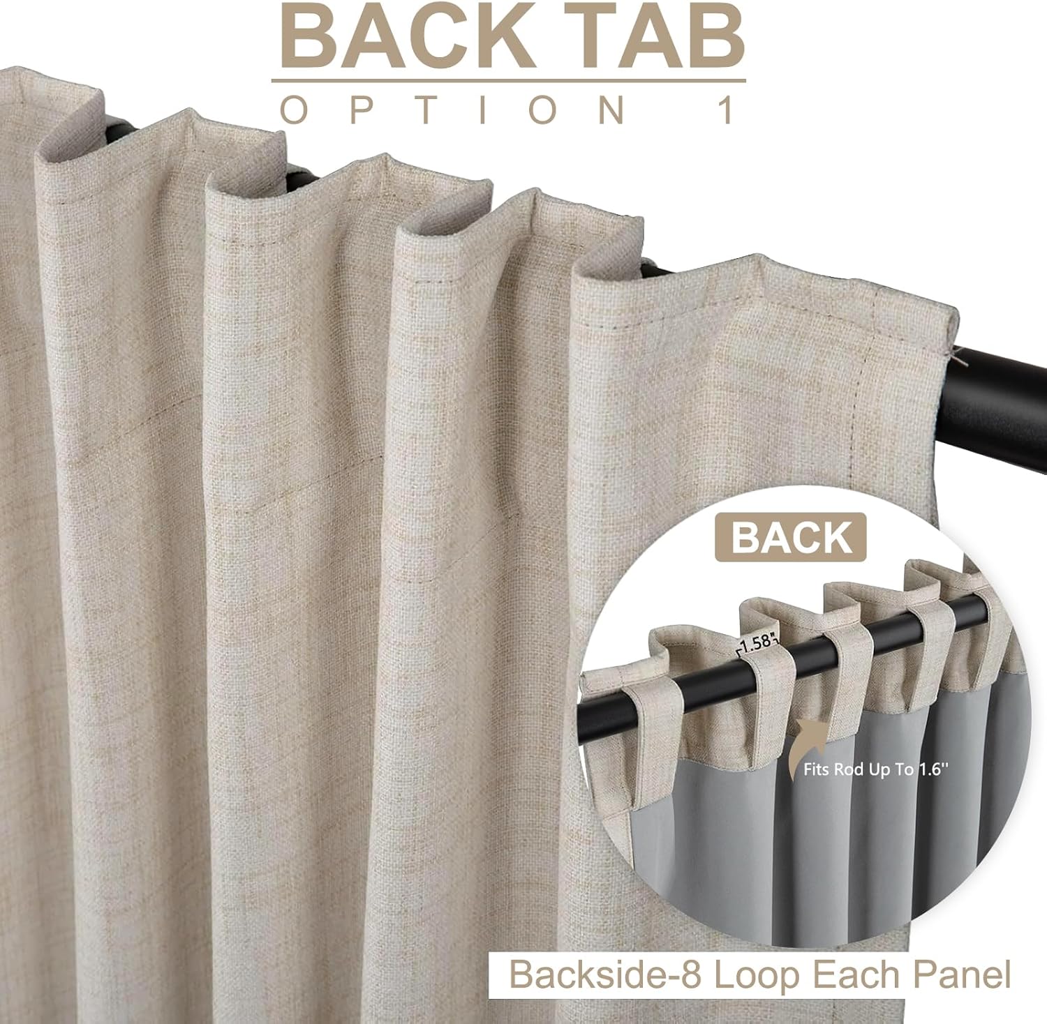 100% Blackout Shield Linen Blackout Curtains for Bedroom 90 Inches Long, Back Tab/Rod Pocket Living Room Drapes, Thermal Insulated Blackout Curtains 2 Panels Set, 50" W x 90" L,Cream