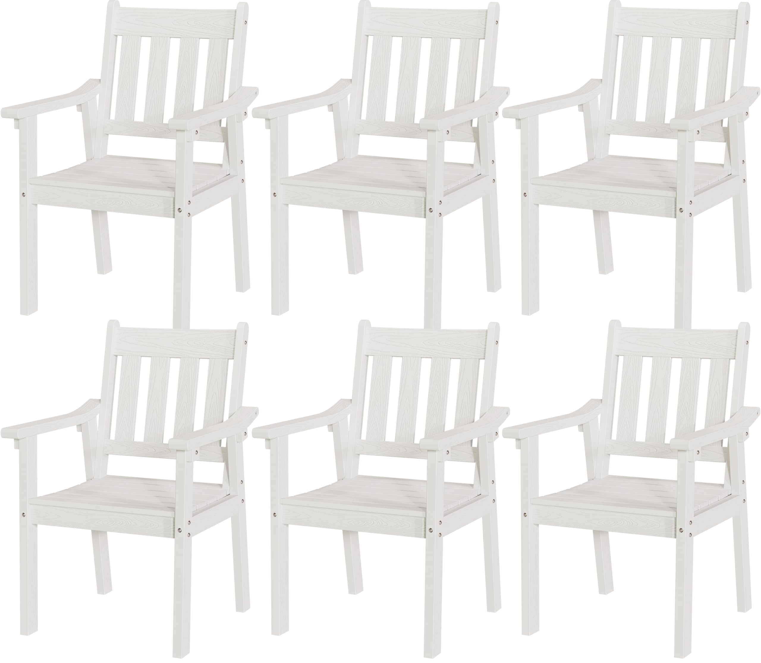 YEFU HIPS Patio Table Set: 7 Piece Outdoor Table and Chairs Dining Furniture Set with Umbrella Hole - Teak Modern Plastic Dining Sets 6 Person for Outside Deck with Metal Aluminum Frame