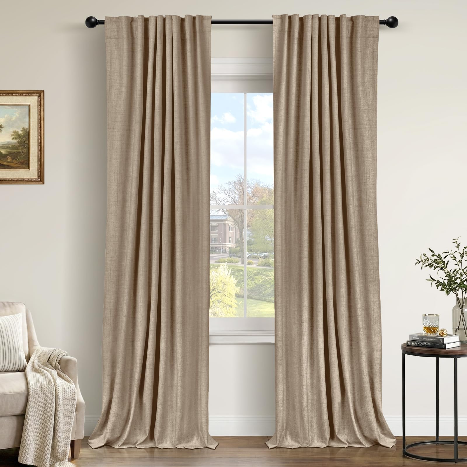 100% Blackout Shield Blackout Curtains for Bedroom 84 Inches Long, Back Tab/Rod Pocket Living Room Drapes, Thermal Insulated Blackout Curtains 2 Panels Set, 50" W x 84" L, Cream