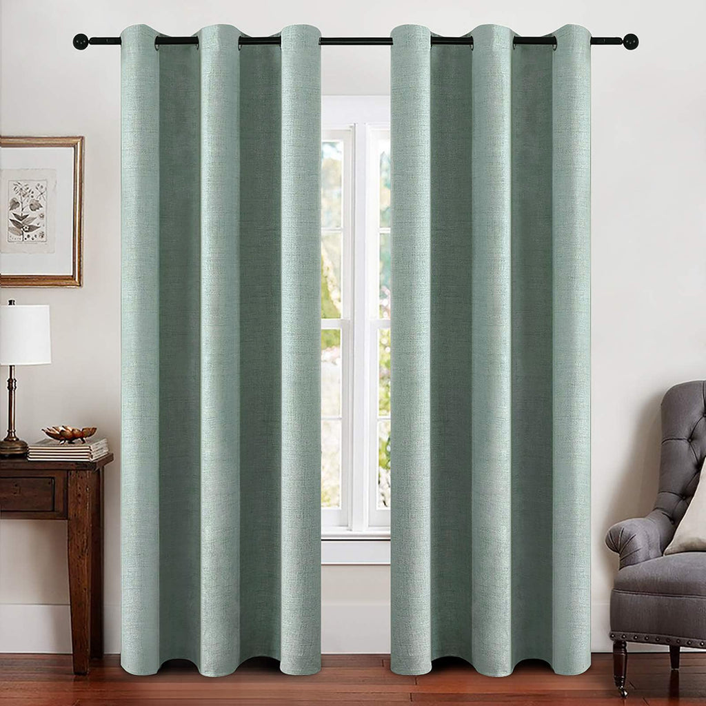 MIULEE 100% Blackout Linen Textured Curtains for Bedroom Solid Thermal Insulated Natural Beige Grommet Room Darkening Curtains & Drapes Luxury Decor for Living Room Nursery 52 x 96 Inch (2 Panels)