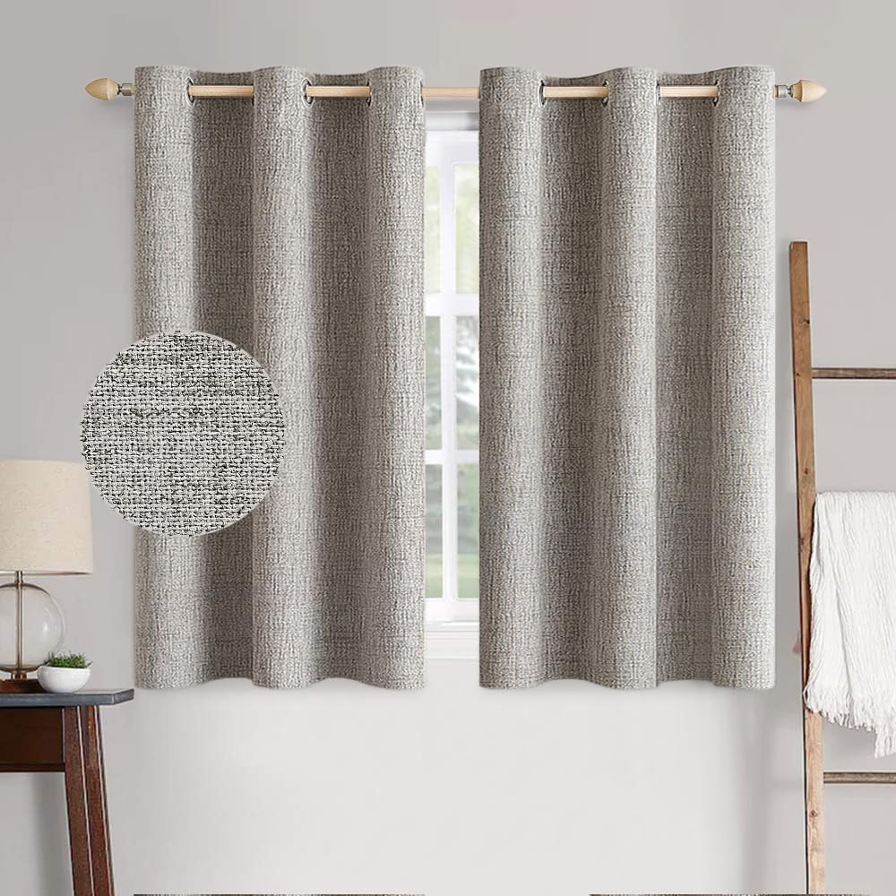 MIULEE Linen Texture Curtains for Bedroom Solid 100% Blackout Thermal Insulated Dusty Blue Curtains Grommet Room Darkening Drapes Luxury Decor for Living Room Nursery 52x84 Inch (2 Panels)