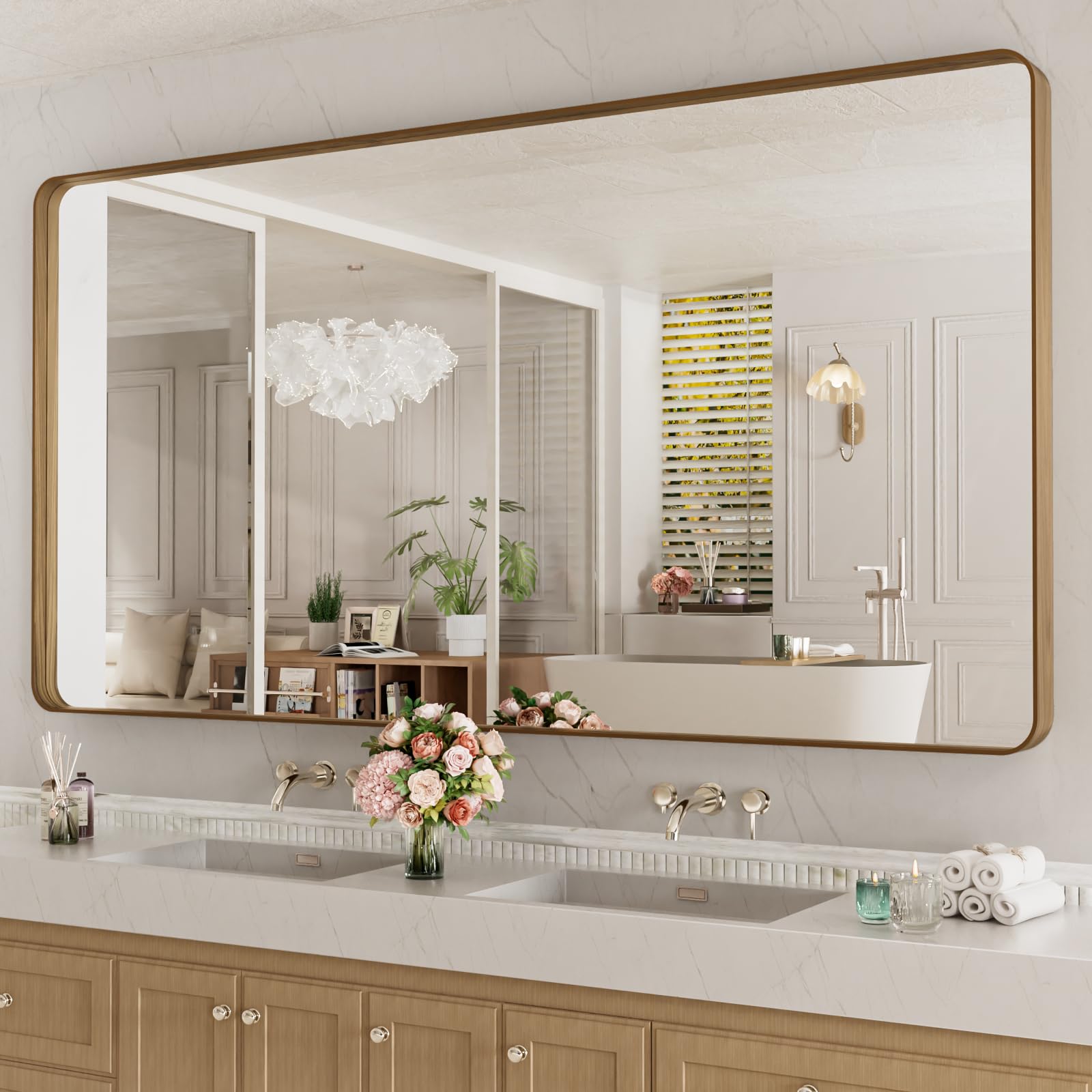 LOAAO Black Metal Framed Bathroom Mirror for Wall, 22X30 Inch Rounded Rectangle Mirror, Matte Black Bathroom Vanity Mirror Farmhouse, Anti-Rust, Hangs Horizontally or Vertically
