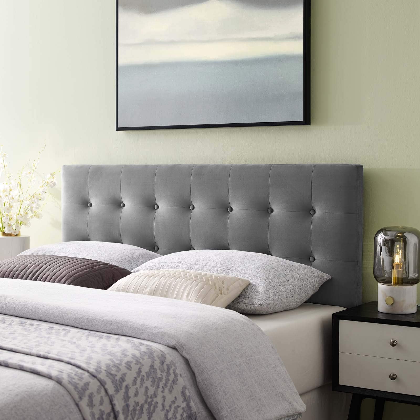 Modway Emily Twin Biscuit Tufted Performance Velvet Headboard, White