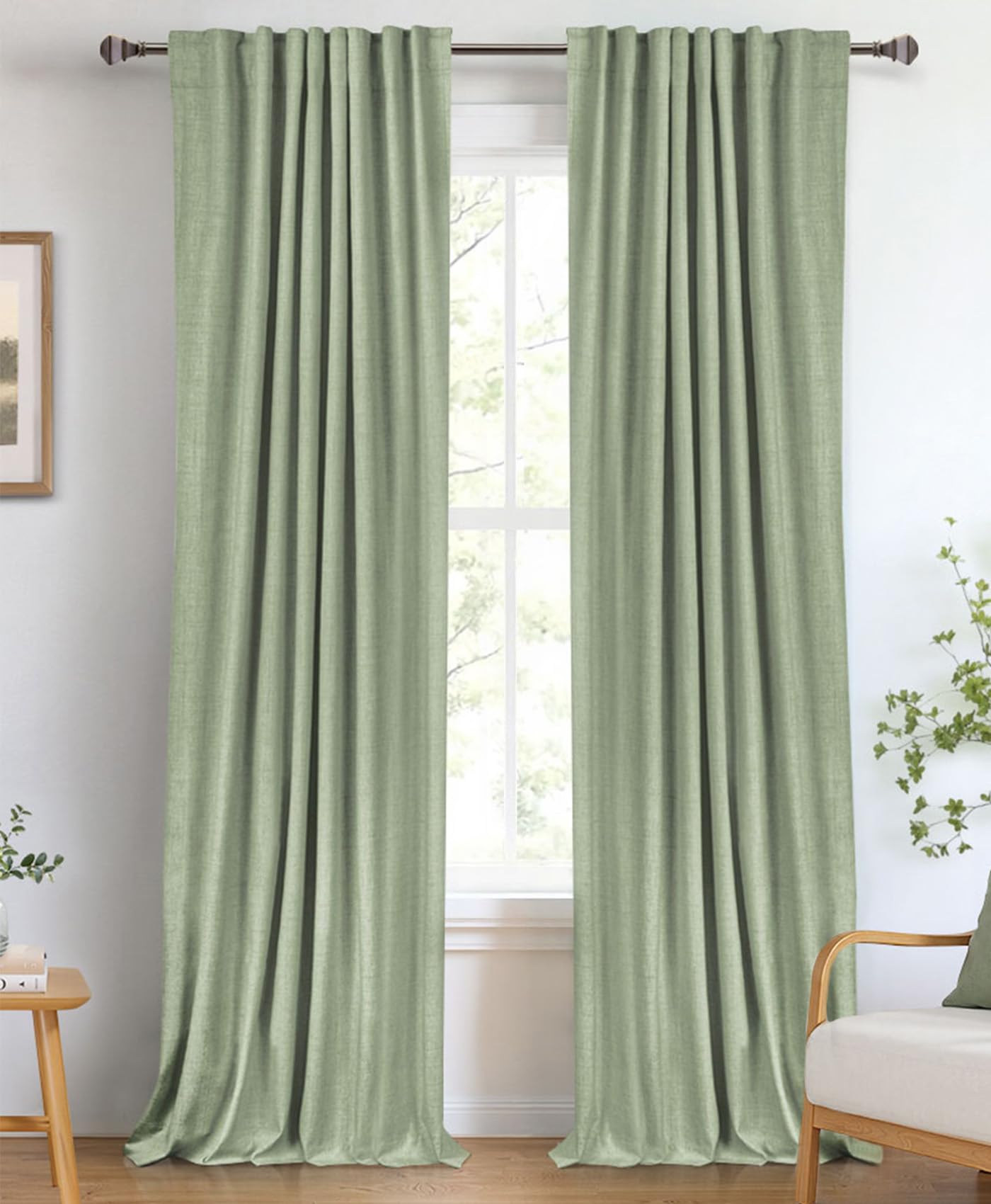100% Blackout Shield Linen Blackout Curtains for Bedroom 90 Inches Long, Back Tab/Rod Pocket Living Room Drapes, Thermal Insulated Blackout Curtains 2 Panels Set, 50" W x 90" L,Cream