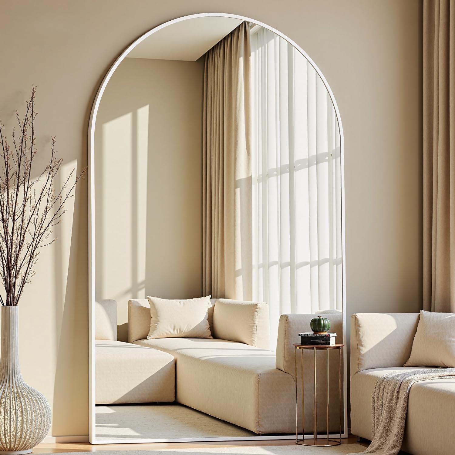 Dewfig Arched Full Length Mirror, 76"x34" Large Floor Mirror, Full Body Mirrors for Leaning or Hanging, Standing Mirrors for Bedroom, Living Room,Dressing Room, Aluminum Alloy Frame, Black
