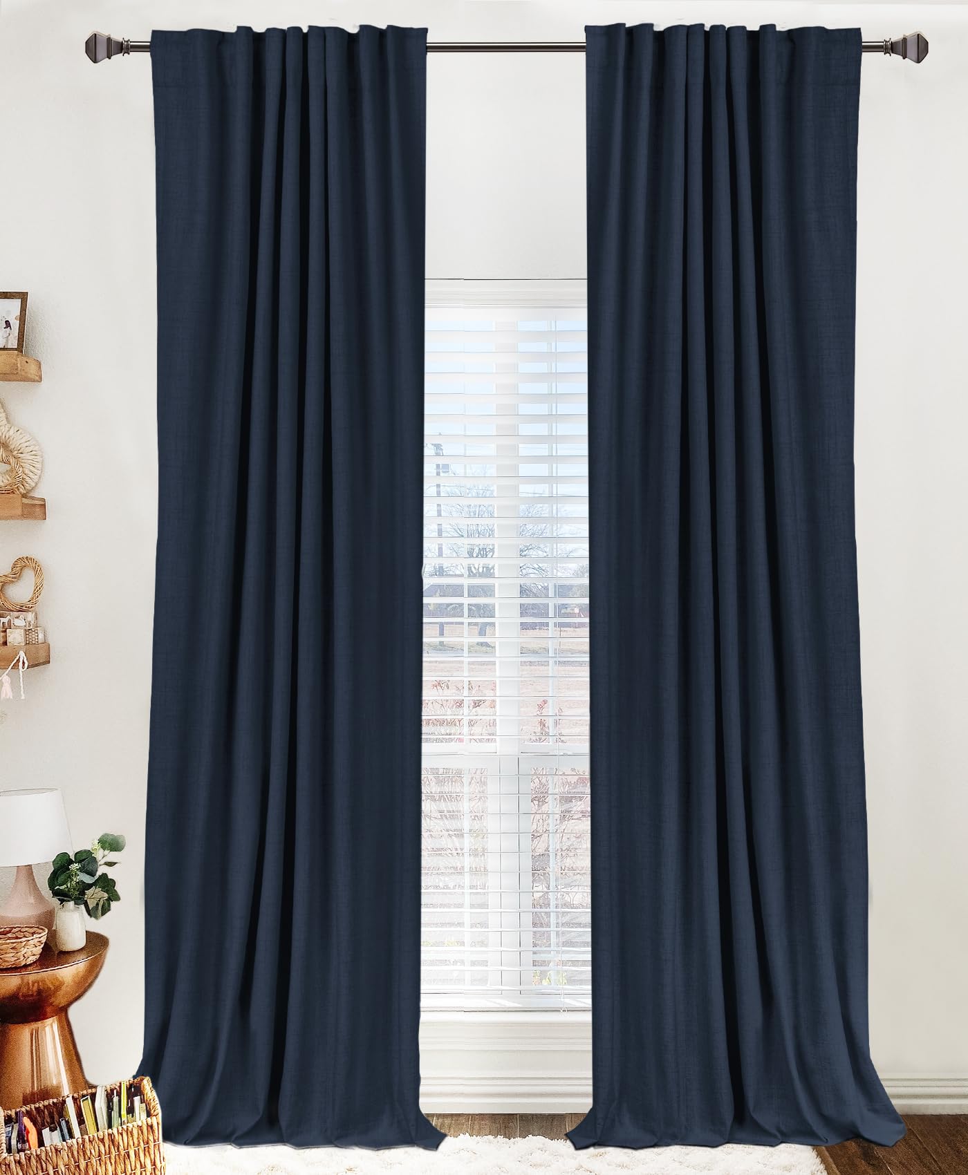 100% Blackout Shield Linen Blackout Curtains for Bedroom 90 Inches Long, Back Tab/Rod Pocket Living Room Drapes, Thermal Insulated Blackout Curtains 2 Panels Set, 50" W x 90" L,Cream