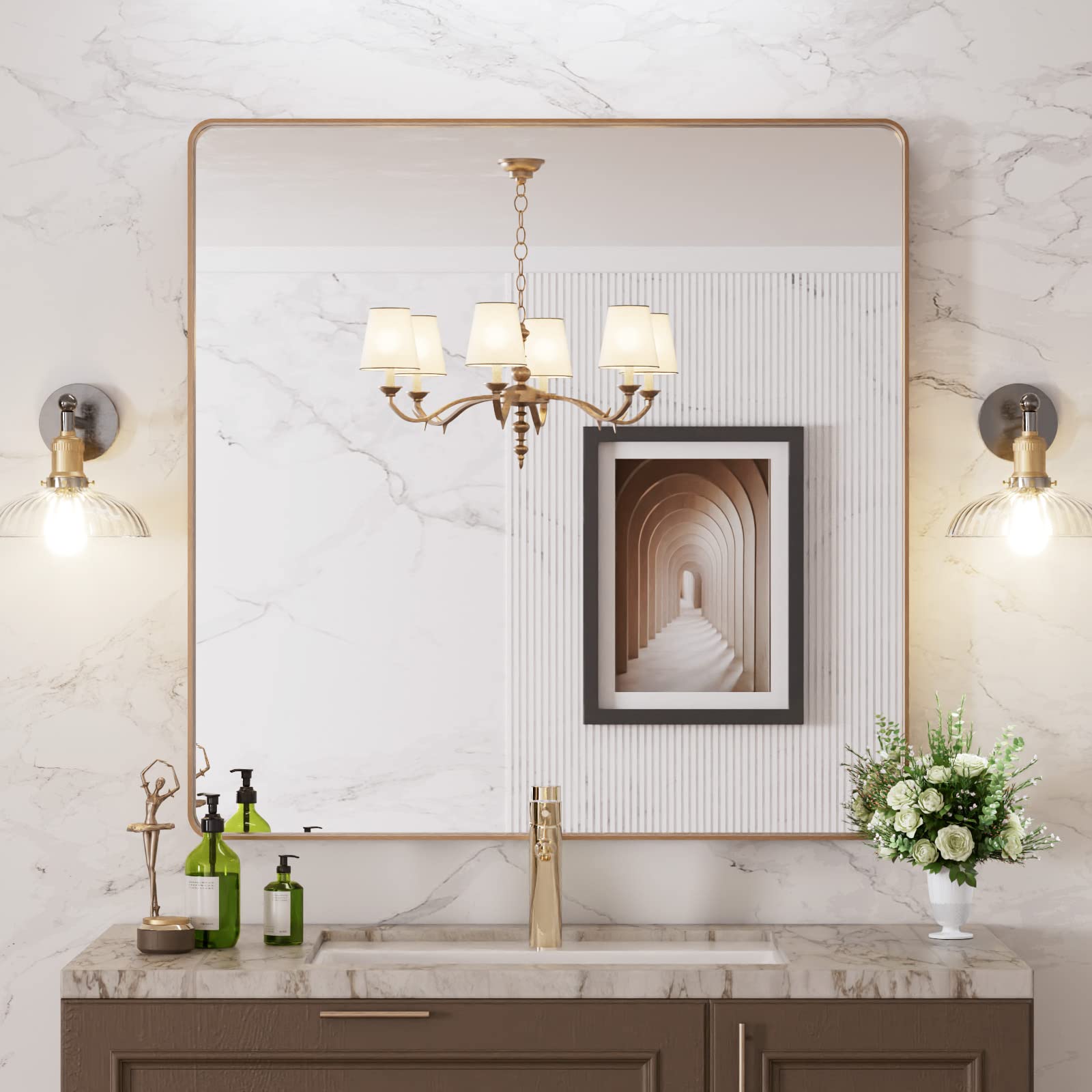 LOAAO Black Metal Framed Bathroom Mirror for Wall, 22X30 Inch Rounded Rectangle Mirror, Matte Black Bathroom Vanity Mirror Farmhouse, Anti-Rust, Hangs Horizontally or Vertically